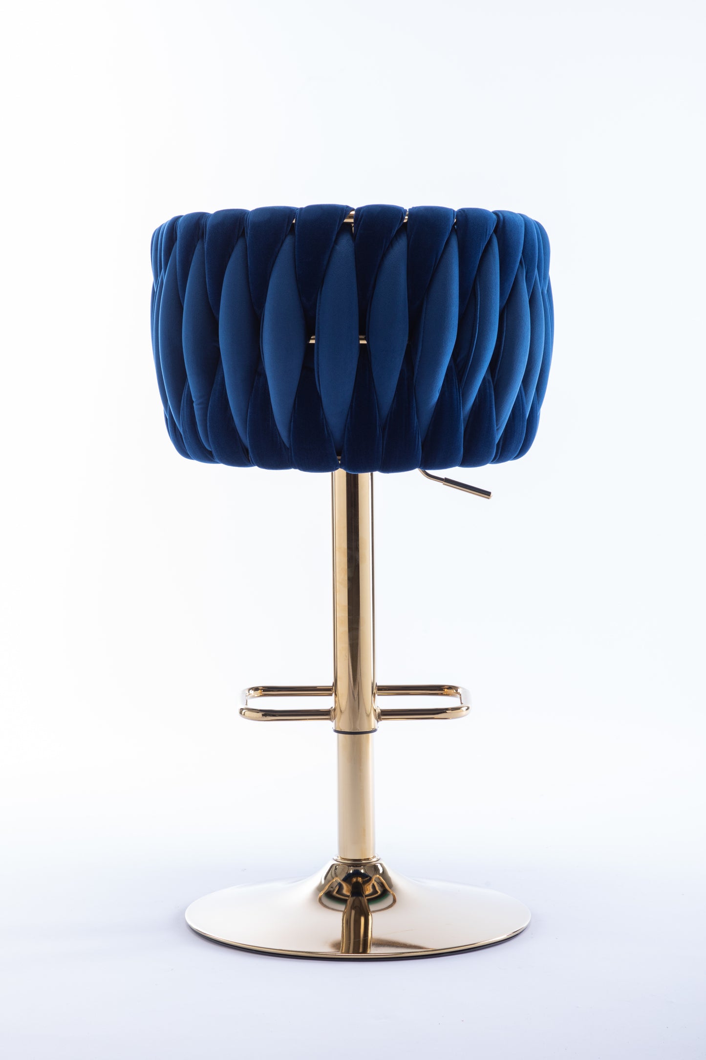 Set of 2  Bar Stools,with Chrome Footrest and Base Swivel Height Adjustable Mechanical Lifting Velvet + Golden Leg Simple Bar Stool-Navy