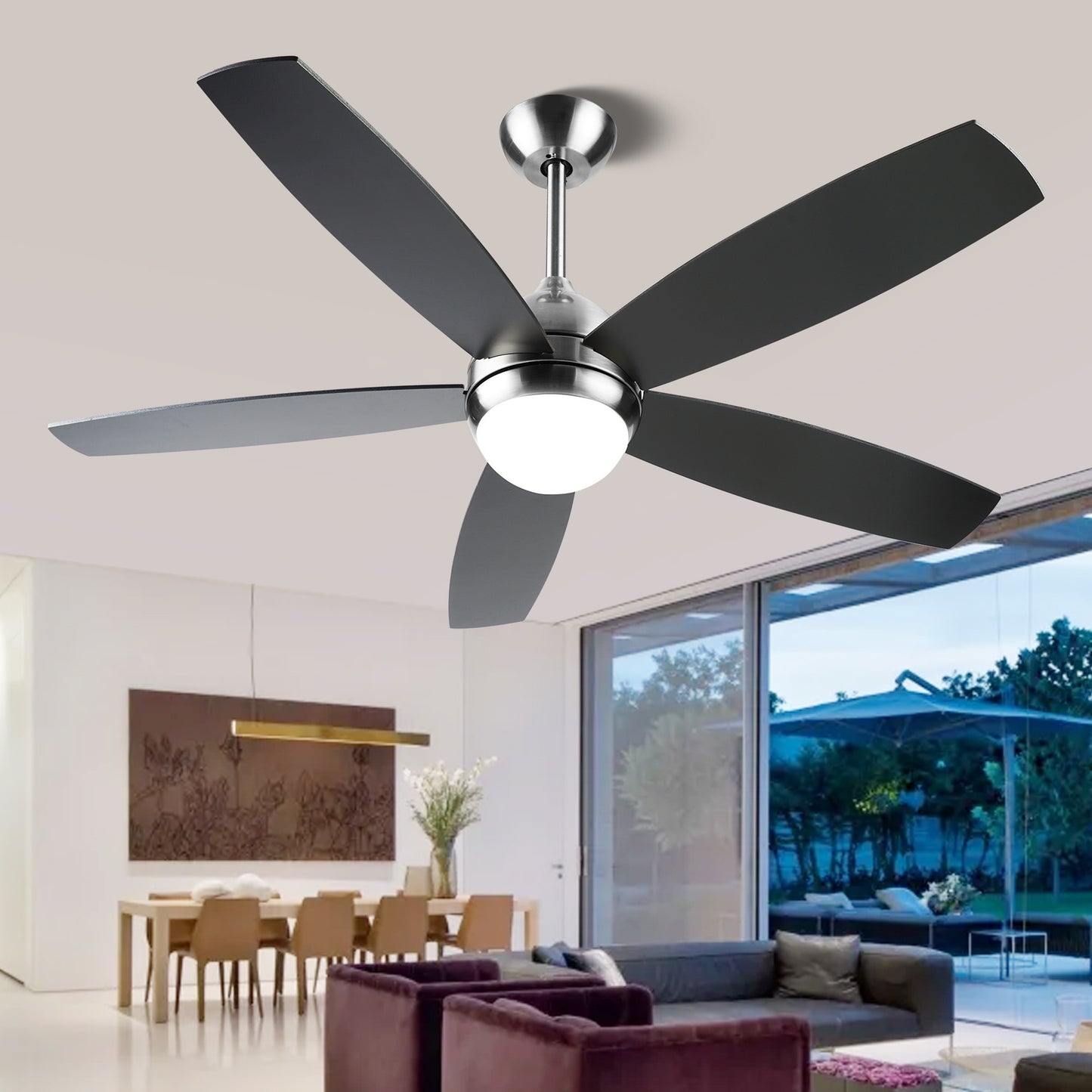 Sleek 52 Inch Remote Control Ceiling Fan with Dimmable LED Lights and Modern Design