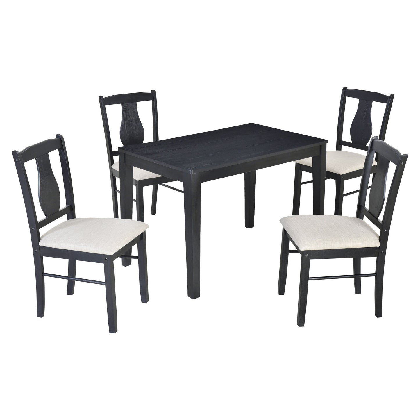 TREXM 5-Piece Kitchen Dining Table Set, Wooden Rectangular Dining Table and 4 Upholstered Chairs for Kitchen and Dining Room (Ebony Black)