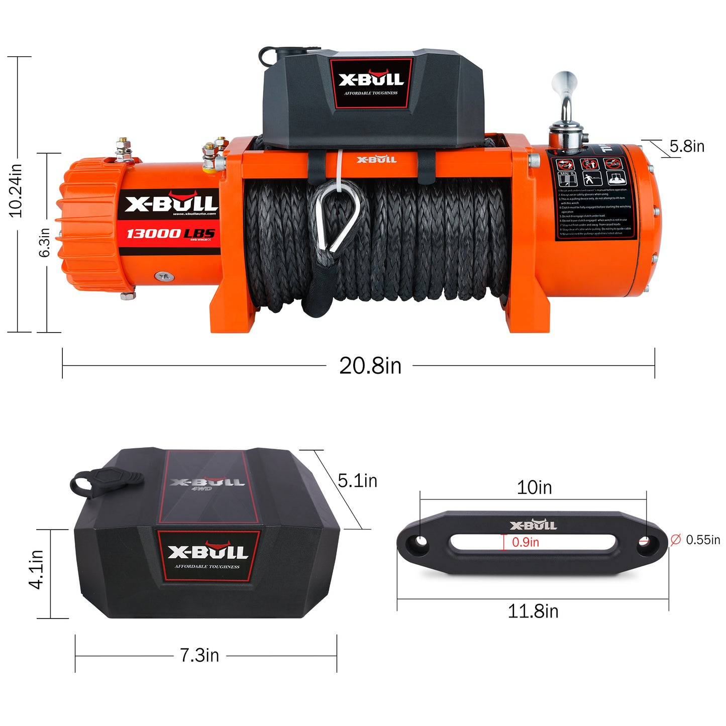 X-BULL 12V Electric Winch with 13000 LBS Capacity and Synthetic Rope - Upgraded Version