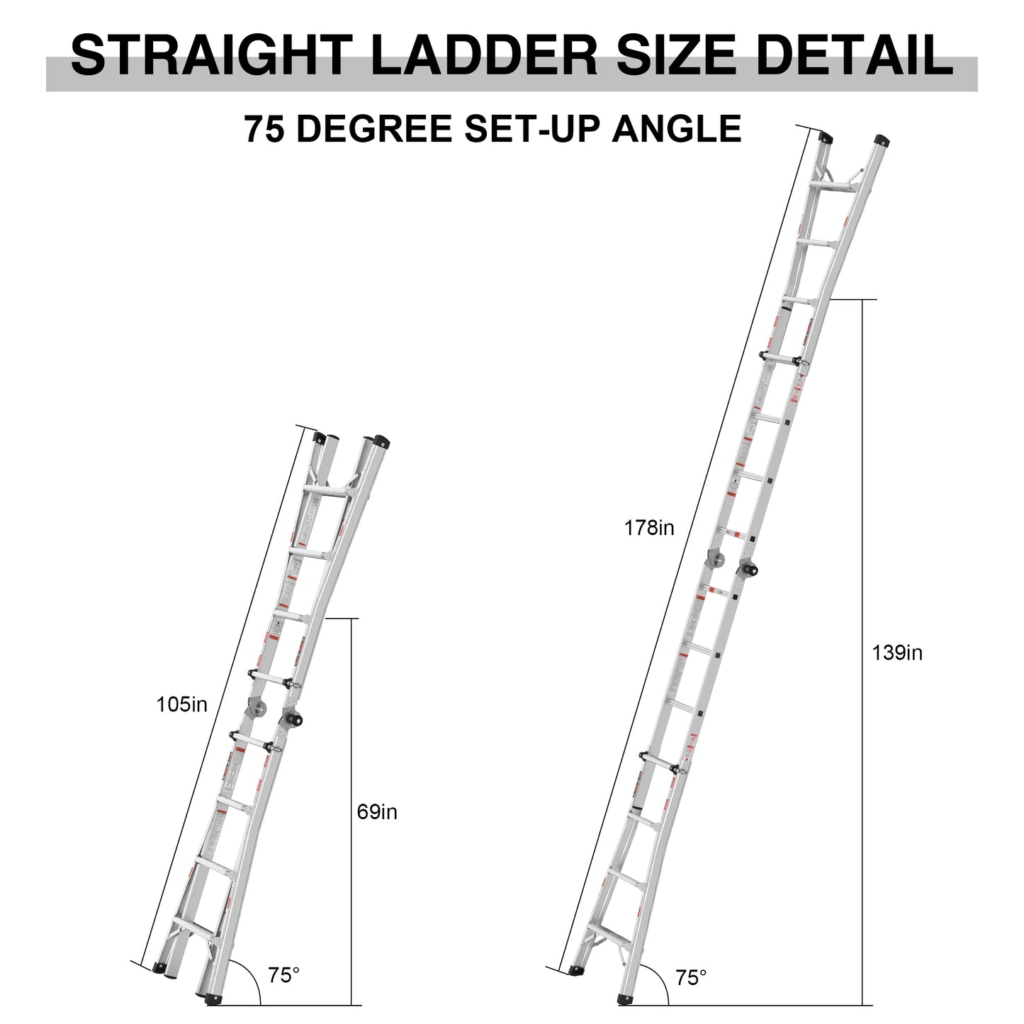 Multi position foldable engineering multifunctional aluminum alloy ladder A-type ladder straight ladder 17ft for home