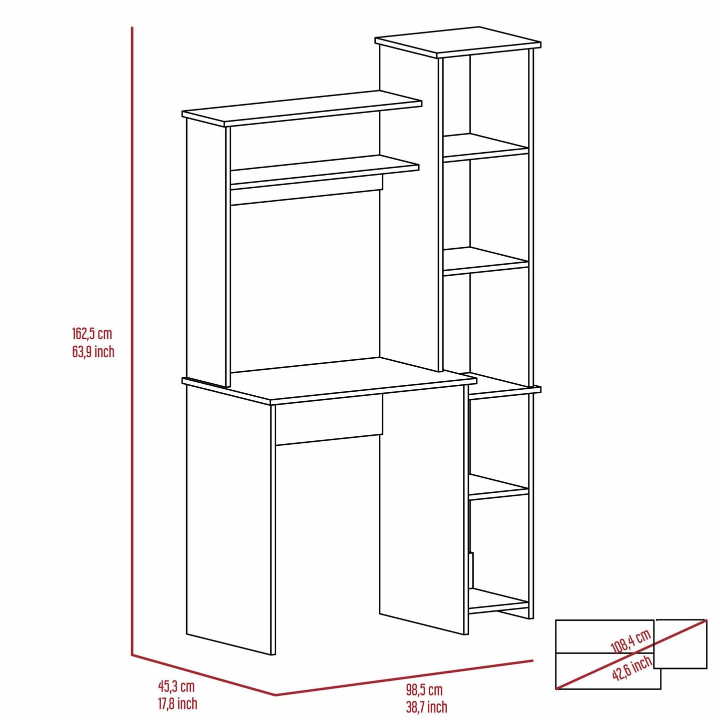 White Marston Writing Desk with Integrated Bookshelf