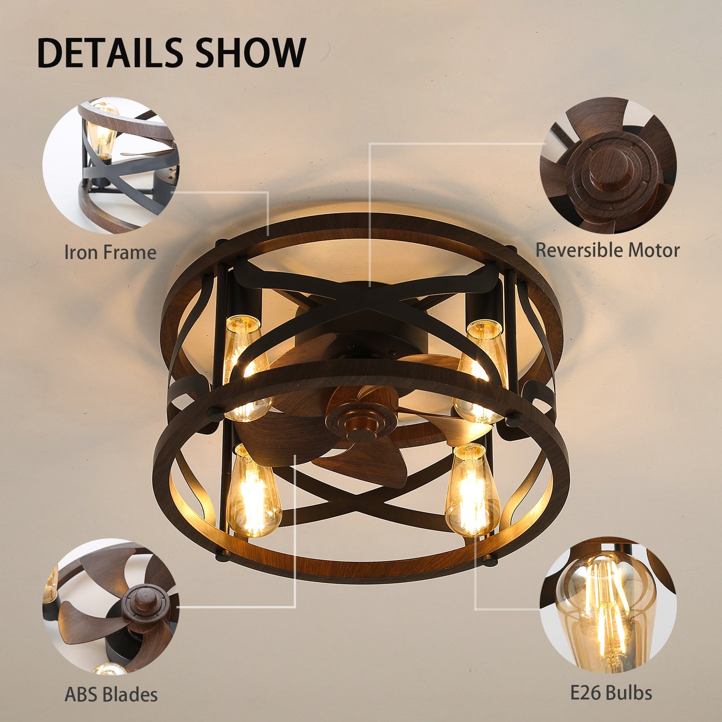 Caged Ceiling Fan with Remote Control and Lights - 18inch