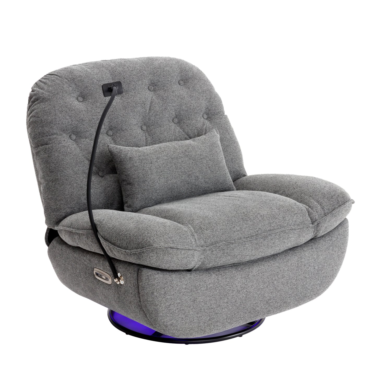 Smart Grey Recliner with Swivel, Voice Control, and Bluetooth Music Player