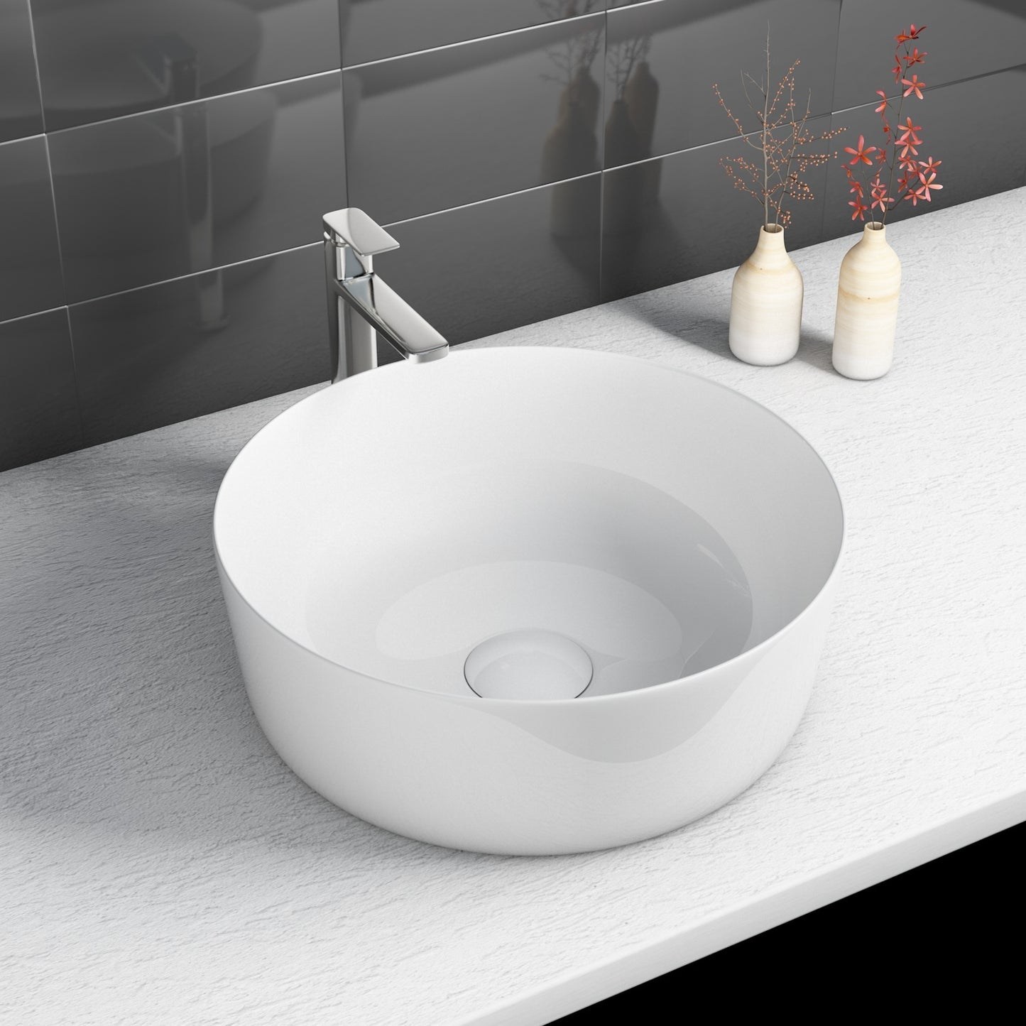 Vessel Bathroom Sink Basin in White Ceramic