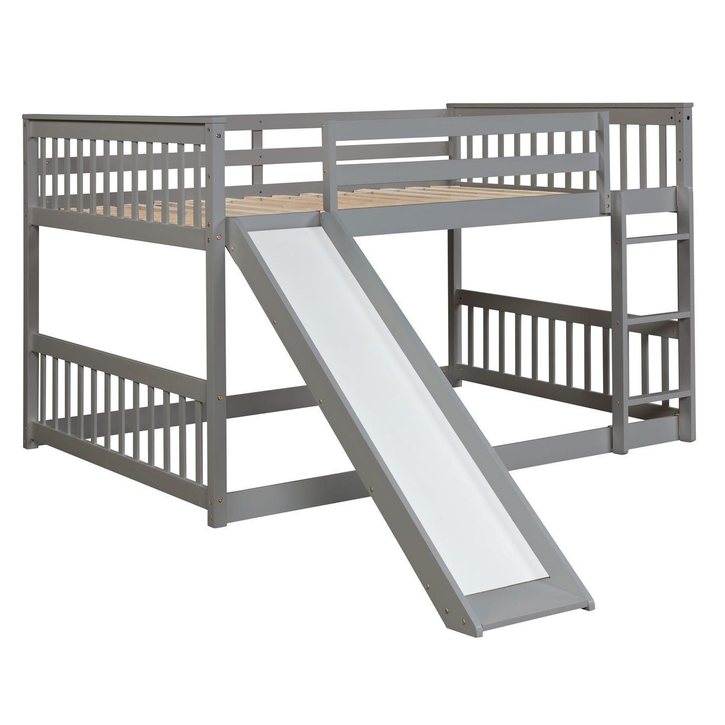 Grey Bunk Bed with Slide, Ladder, and Modern Design