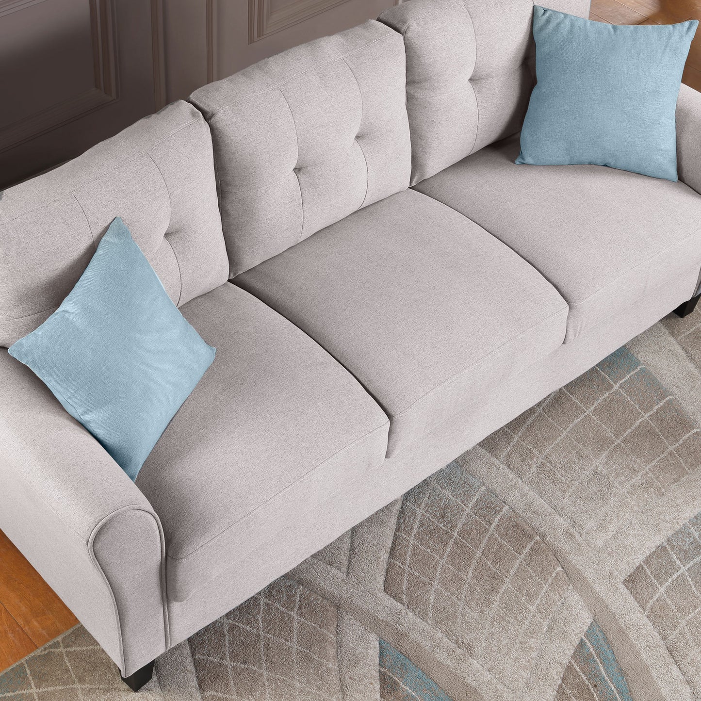 57.5-Inch Light Grey Modern Loveseat with Linen Upholstery