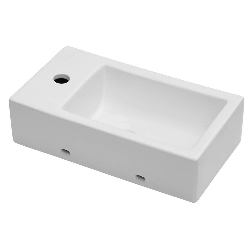 18x10 Inch White Ceramic Rectangle Wall Mount Bathroom Sink with Single Faucet Hole