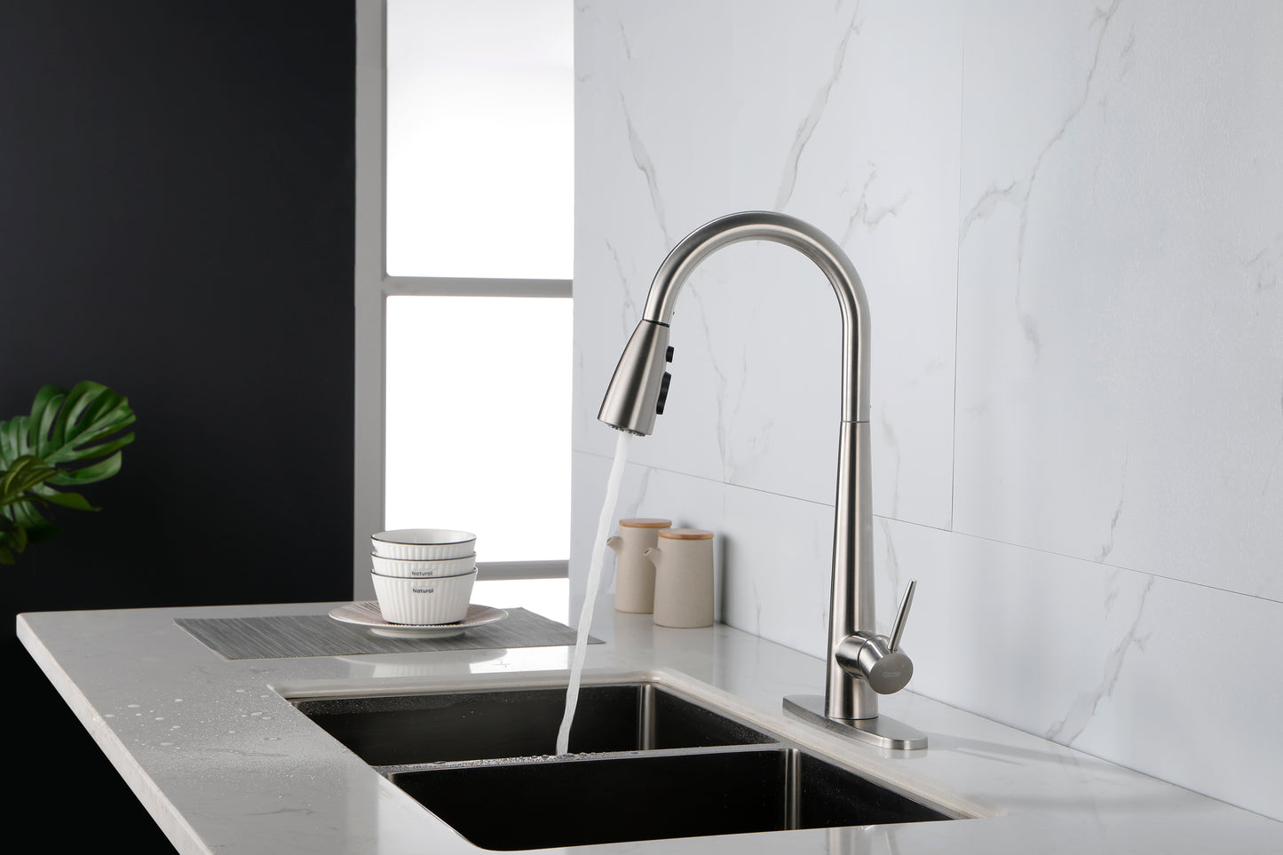 Commercial-Grade Stainless Steel Kitchen Faucet with Pull Down Sprayer and High Arc Handle