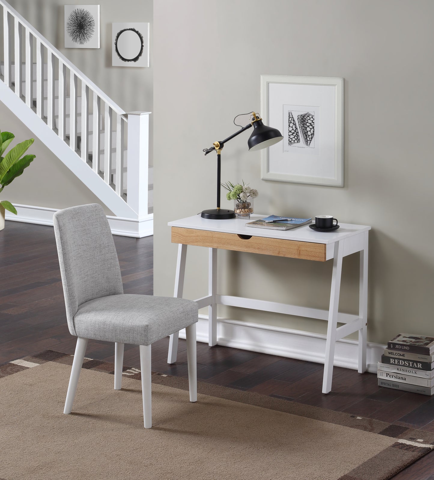 Solid Wood Modern White/Natural Hilton Desk