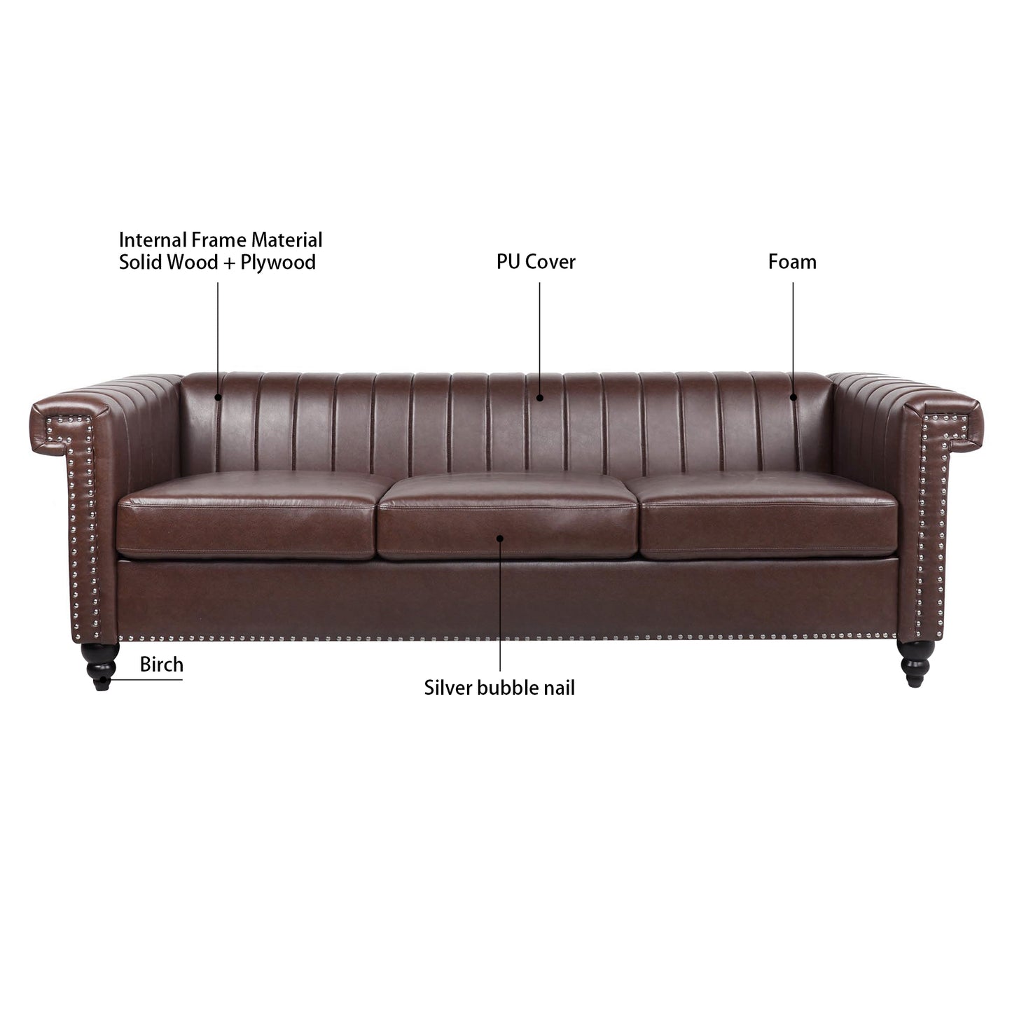 Traditional Square Arm 3 Seater Sofa with Removable Cushions