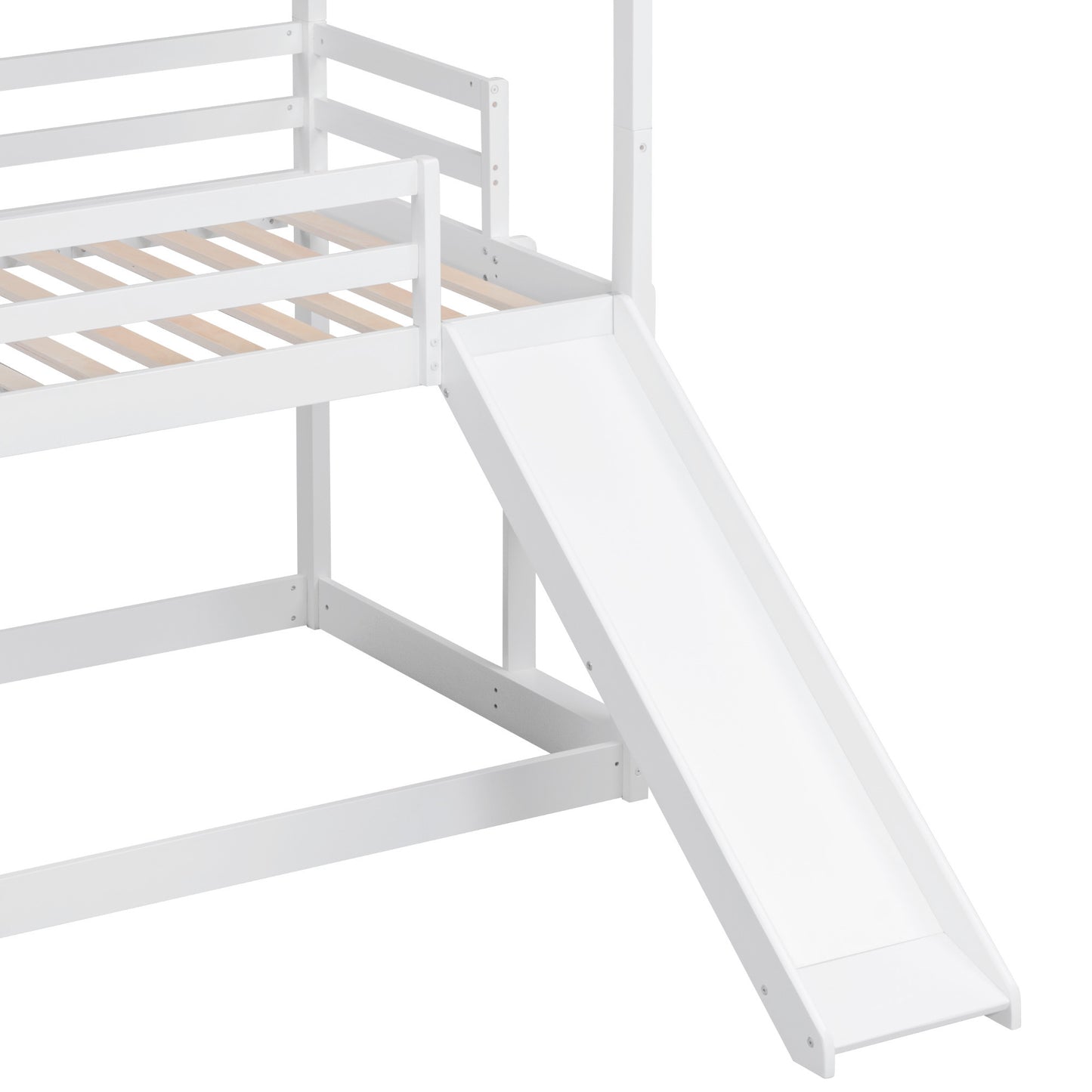 Innovative White Triple Bunk Bed with Slide, Ladder, and Vertical Space Optimization