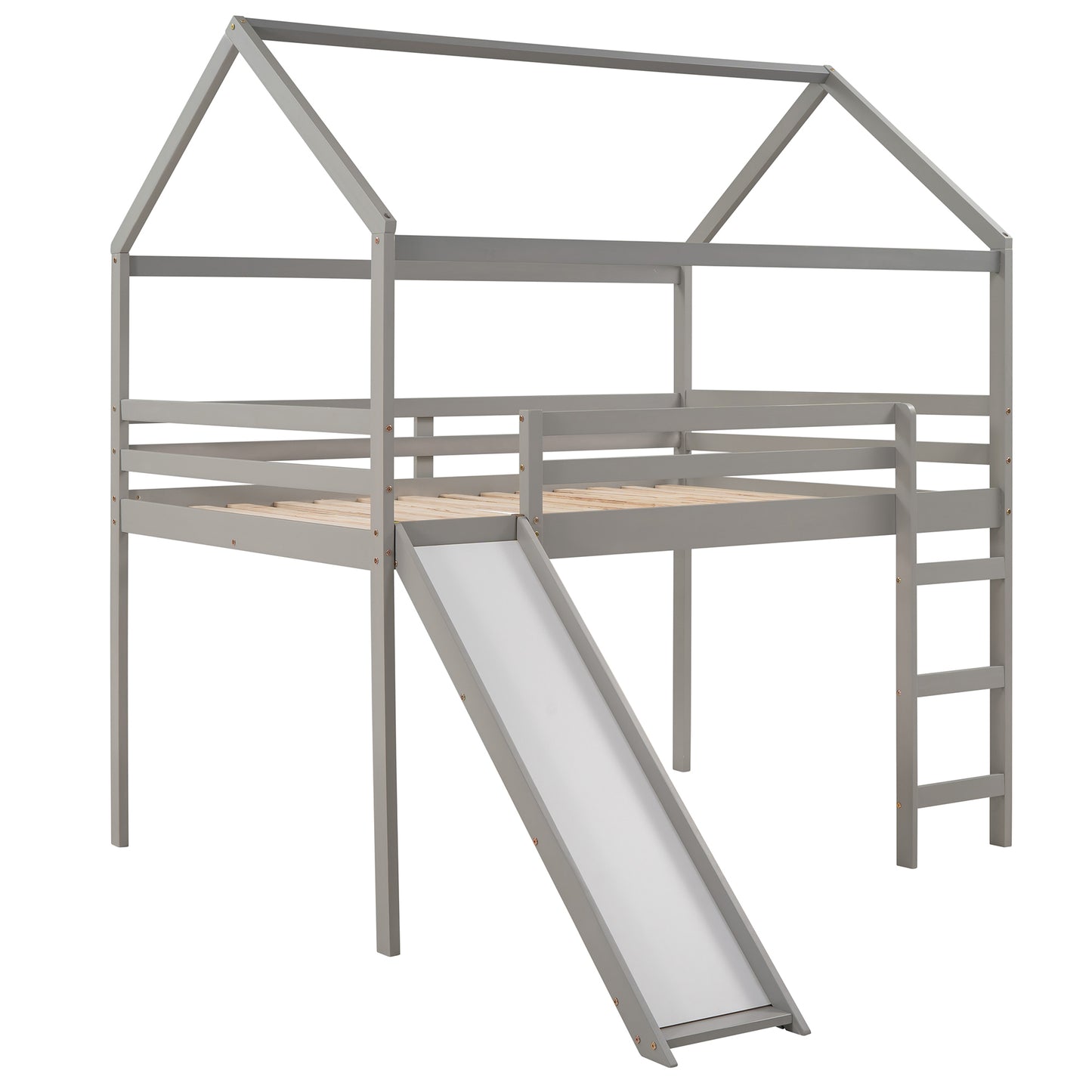 Full Size Loft Bed with Slide, House Bed with Slide,Gray( :WF281161AAE)