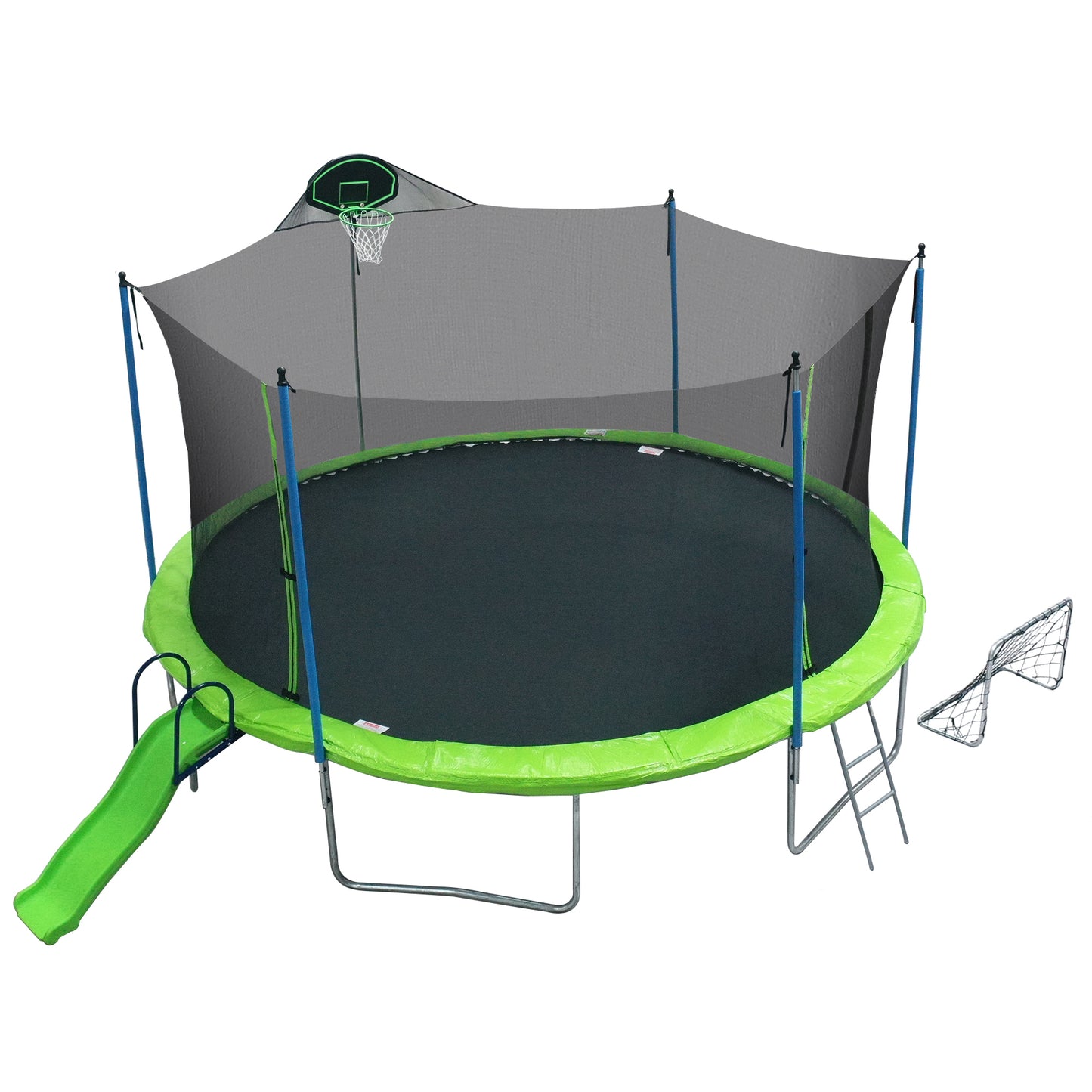 14FT Trampoline with Slide , Outdoor  Trampoline for Kids and Adults with Enclosure Net and Ladder,football goal