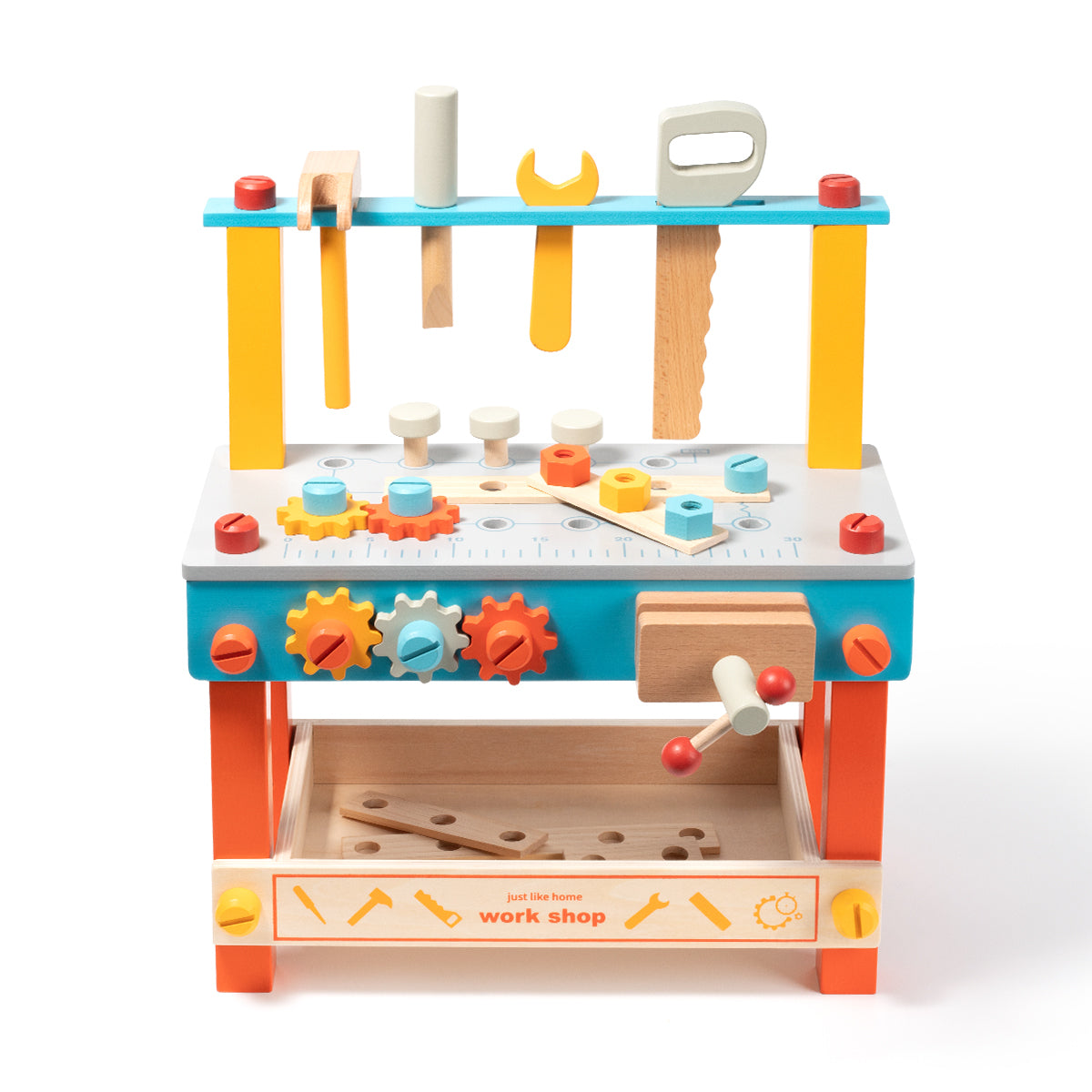 Wooden Pretend Play Tool workbench for Kids, 8 Piece Set