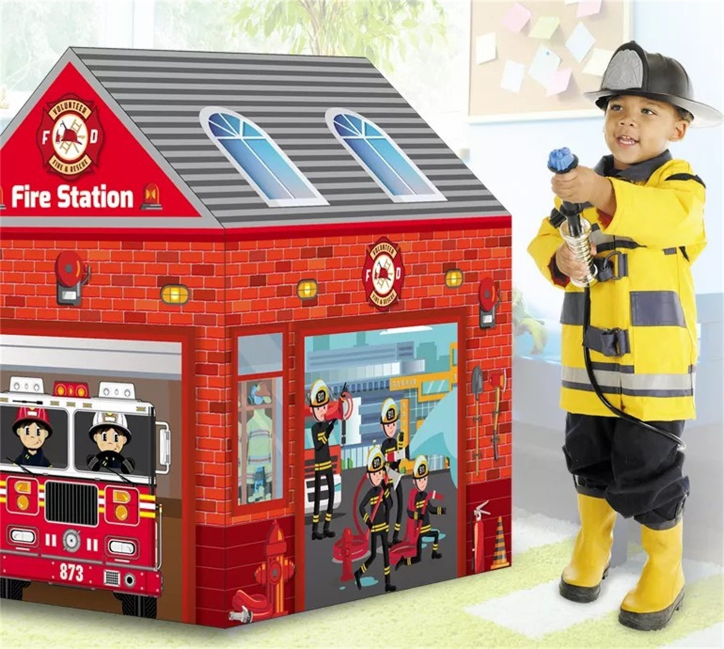 Children's Firefighter Play Tent - Indoor and Outdoor Kids Tent