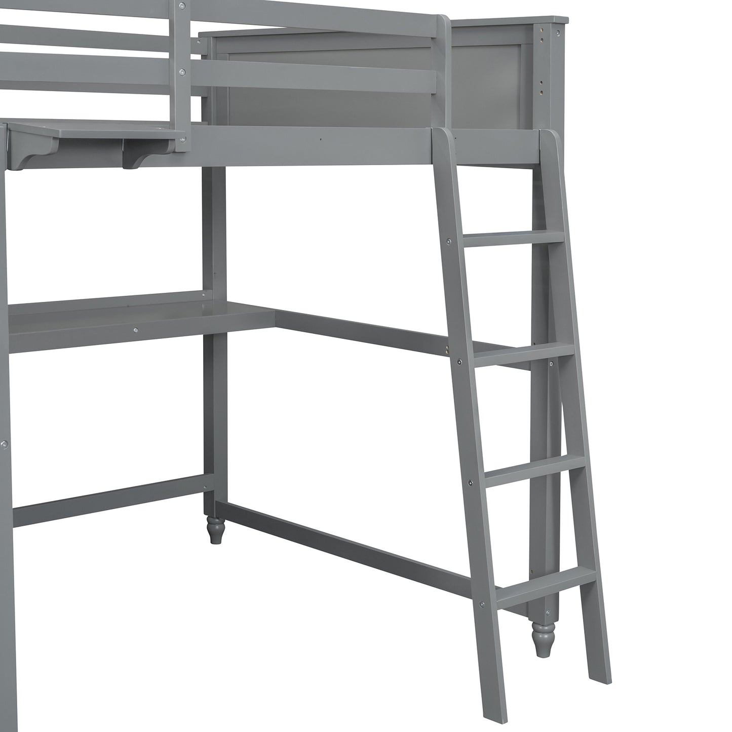 Full size Loft Bed with Drawers and Desk, Wooden Loft Bed with Shelves - Gray