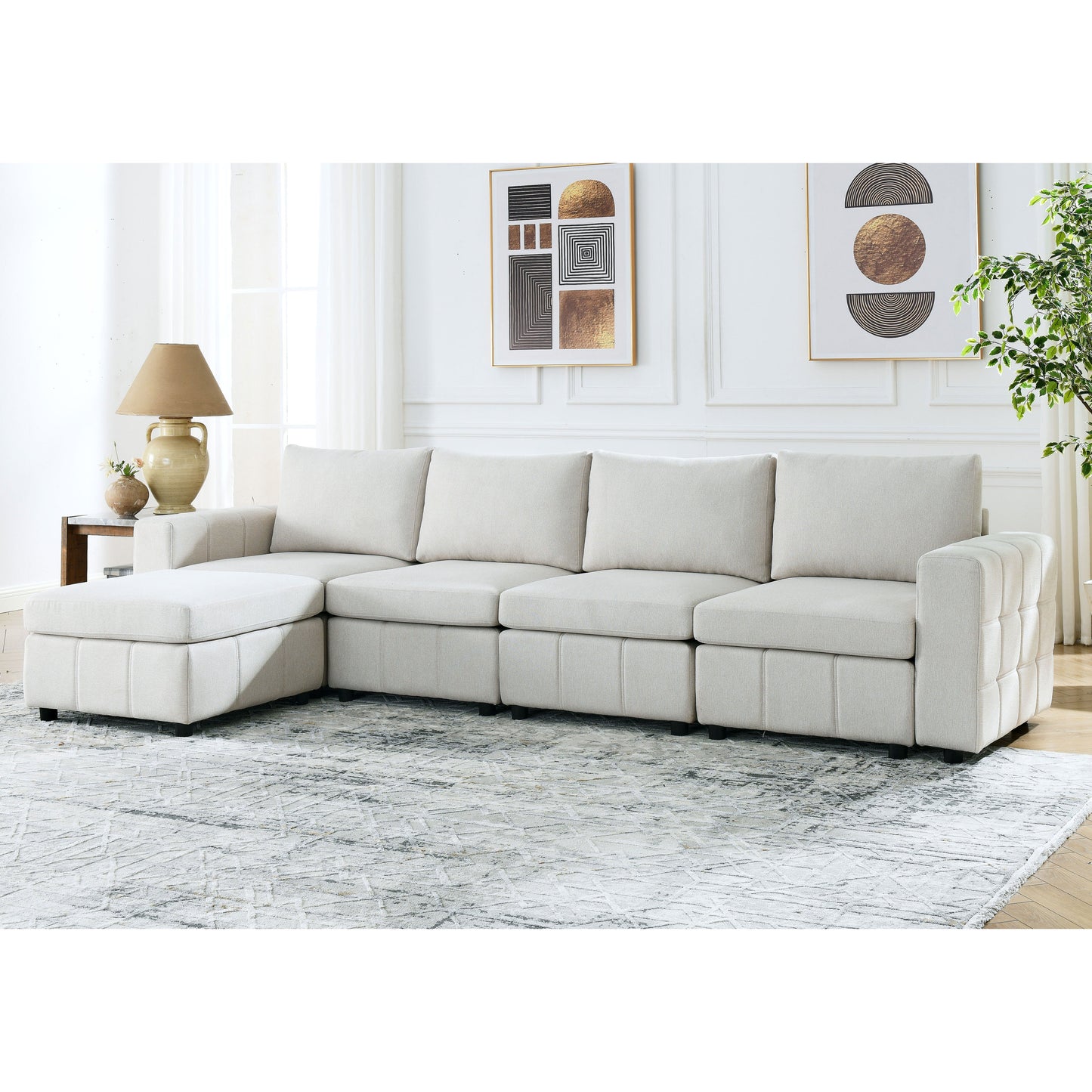 Modular L-Shaped Sectional Sofa with Ottoman for Modern Living Spaces.