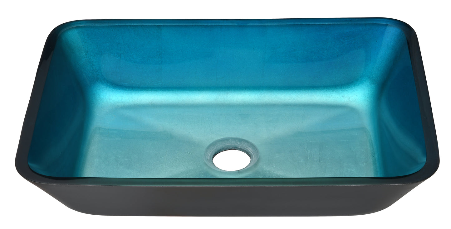 Handcrafted Turquoise Glass Vessel Sink Set with Matte Black Faucet