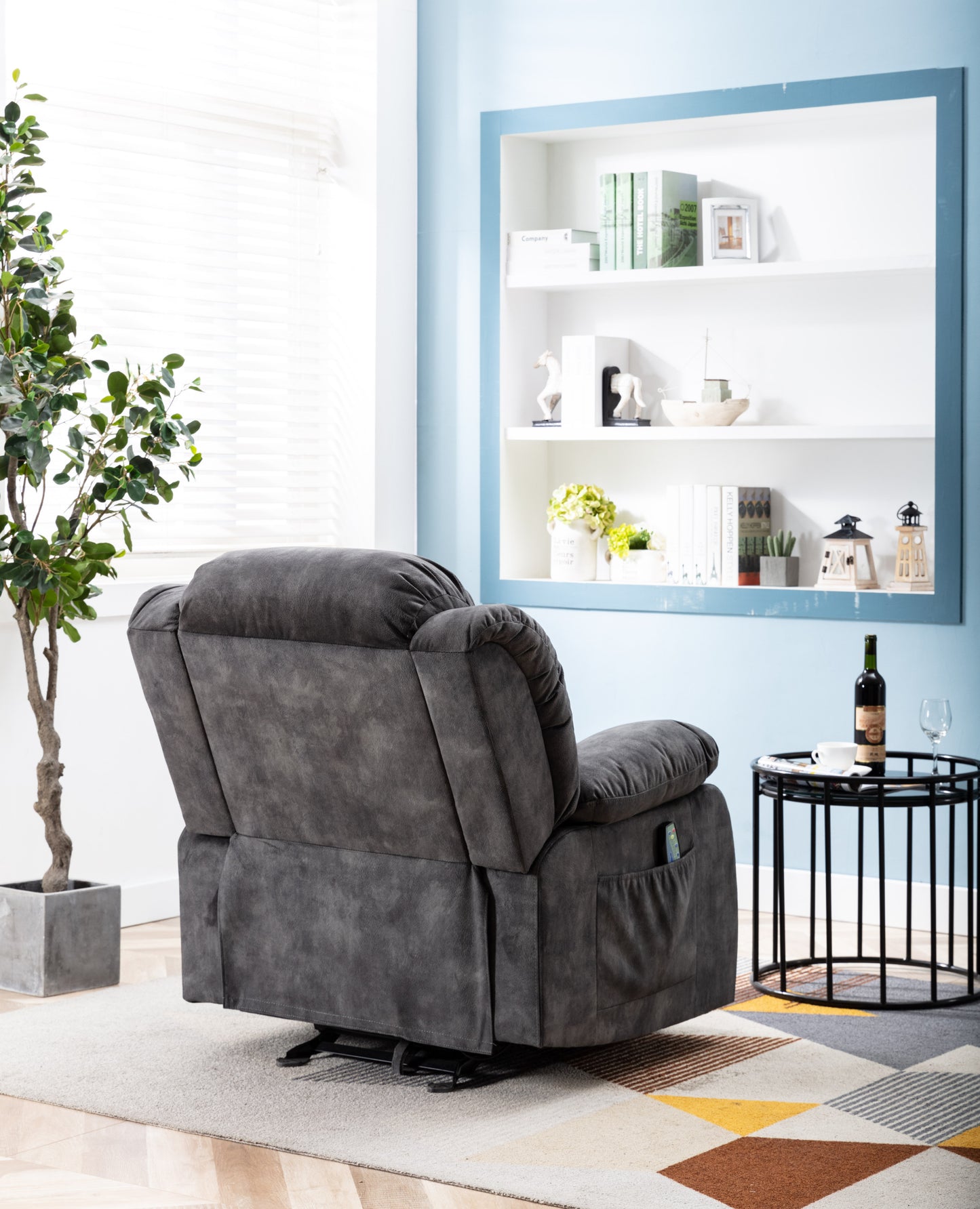 Cozy Grey Rocker Recliner with Heat and Vibration, Manual Massage Chair with Rocking Motion