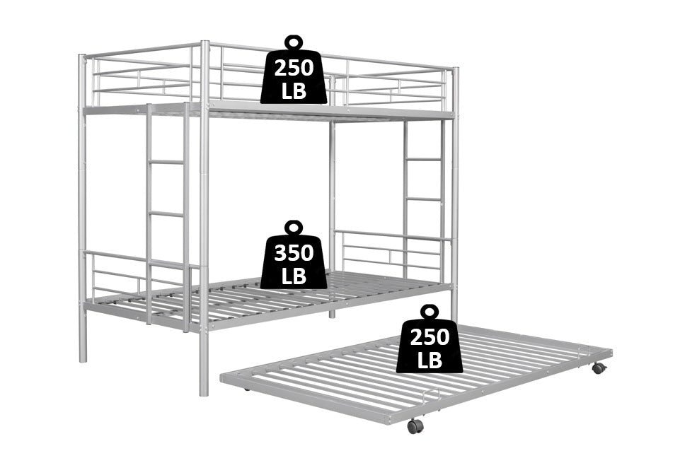 Metal Twin Bunk Bed with Trundle and Safety Features for Versatile Use