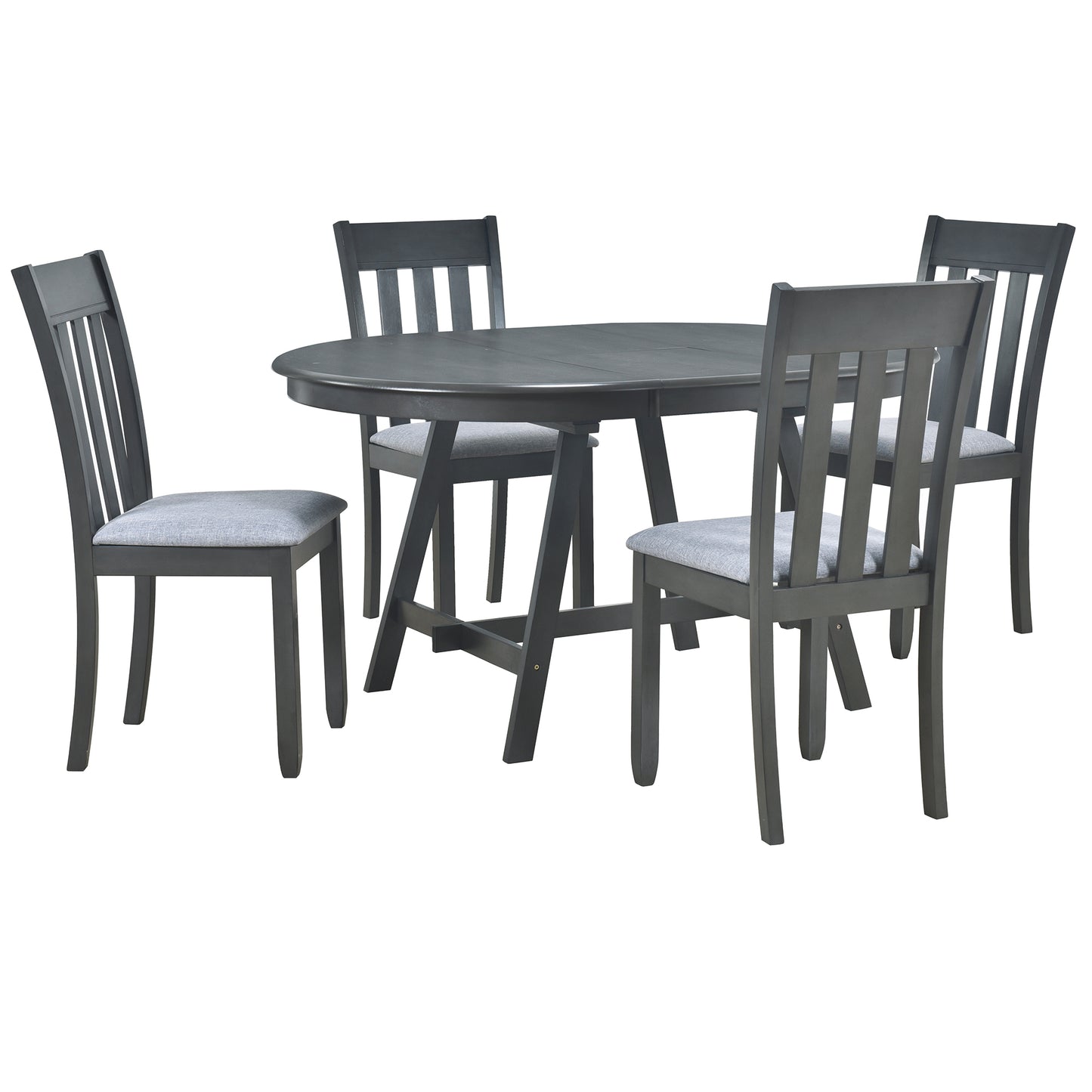 TREXM 5-Piece Wood Dining Table Set Round Extendable Dining Table with 4 Dining Chairs, Dining Room Table Set for 4 person for Dining Room (Gray)