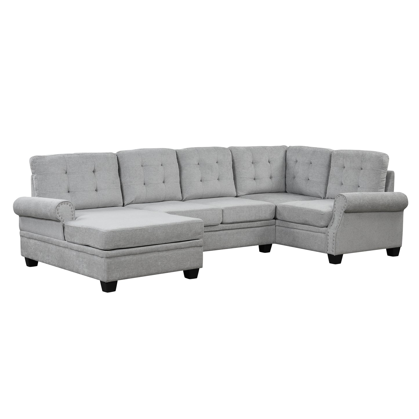 Luxe Gray U-Shaped Sectional Sofa with Tufted Backrest and Plush Comfort