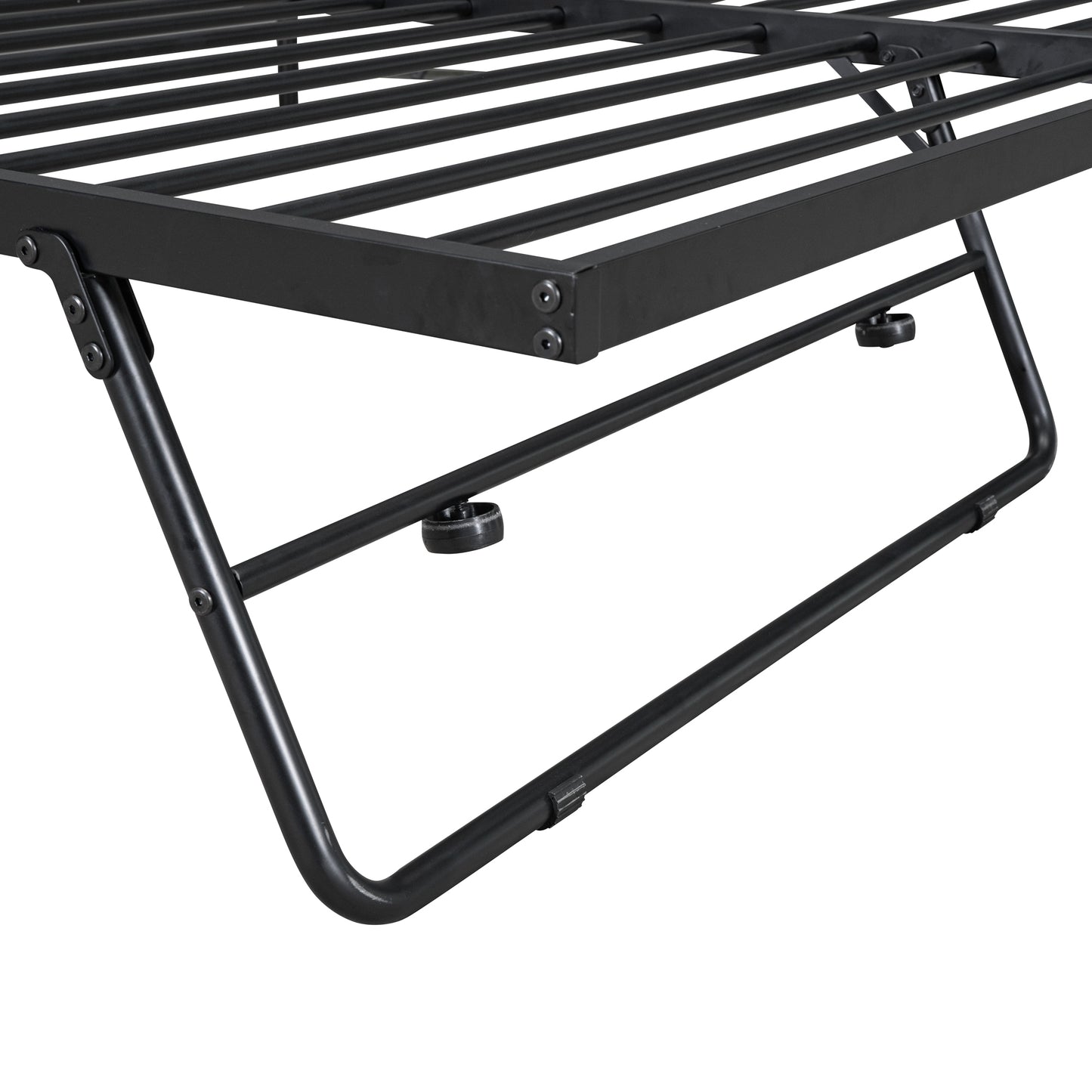 Twin Size Metal Daybed with Twin Size Adjustable Trundle, Portable Folding Trundle, Black