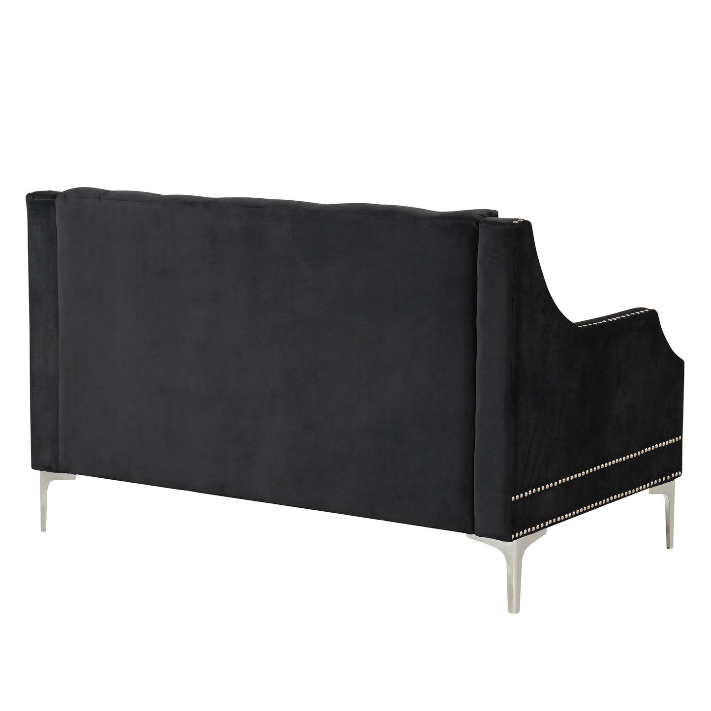 Button Tufted Modern Plush Upholstered Sofa with Metal Legs - Black, 55.5