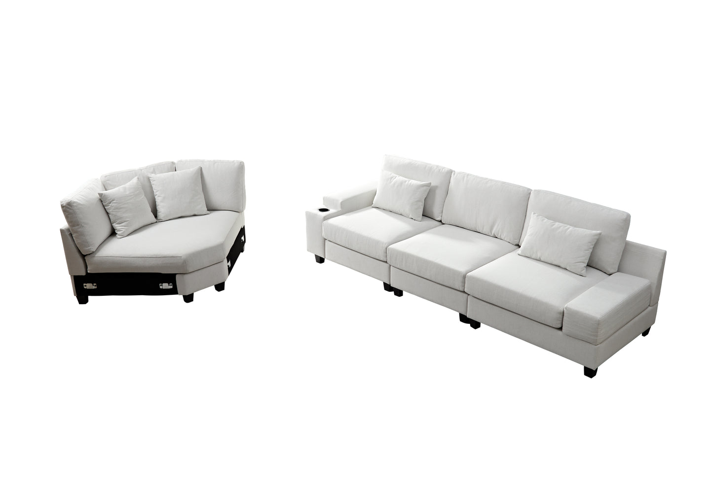 U_Style Stylish Modular Sofa Sectional with Polyester Upholstery with 4 Pillows, 1 Cup Holder with Free Combination for Living Room