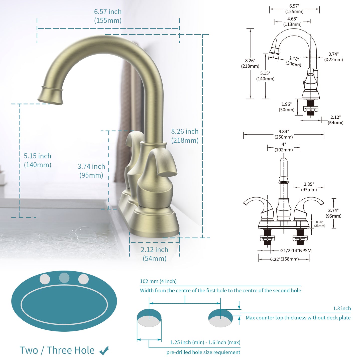 Brushed Gold Crescent Moon Bathroom Faucet with 360 Degree Swivel Spout and Pop-Up Drain