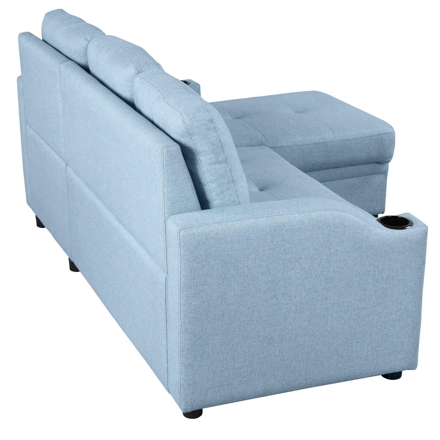 Orisfur Pull Out Sofa Bed with Storage Chaise and Cup Holder