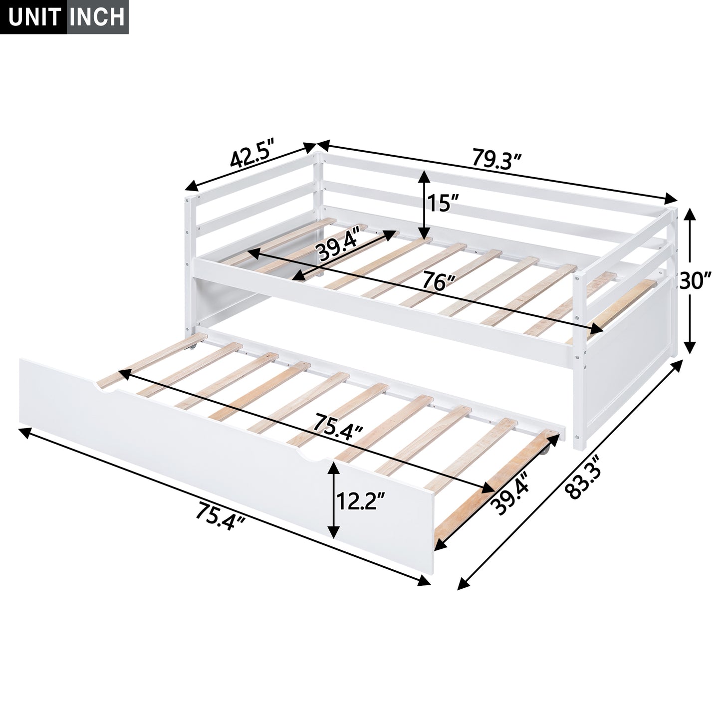 Twin Size Wood Daybed with Twin Size Trundle, White(Expected Arrival Time: 1.7)