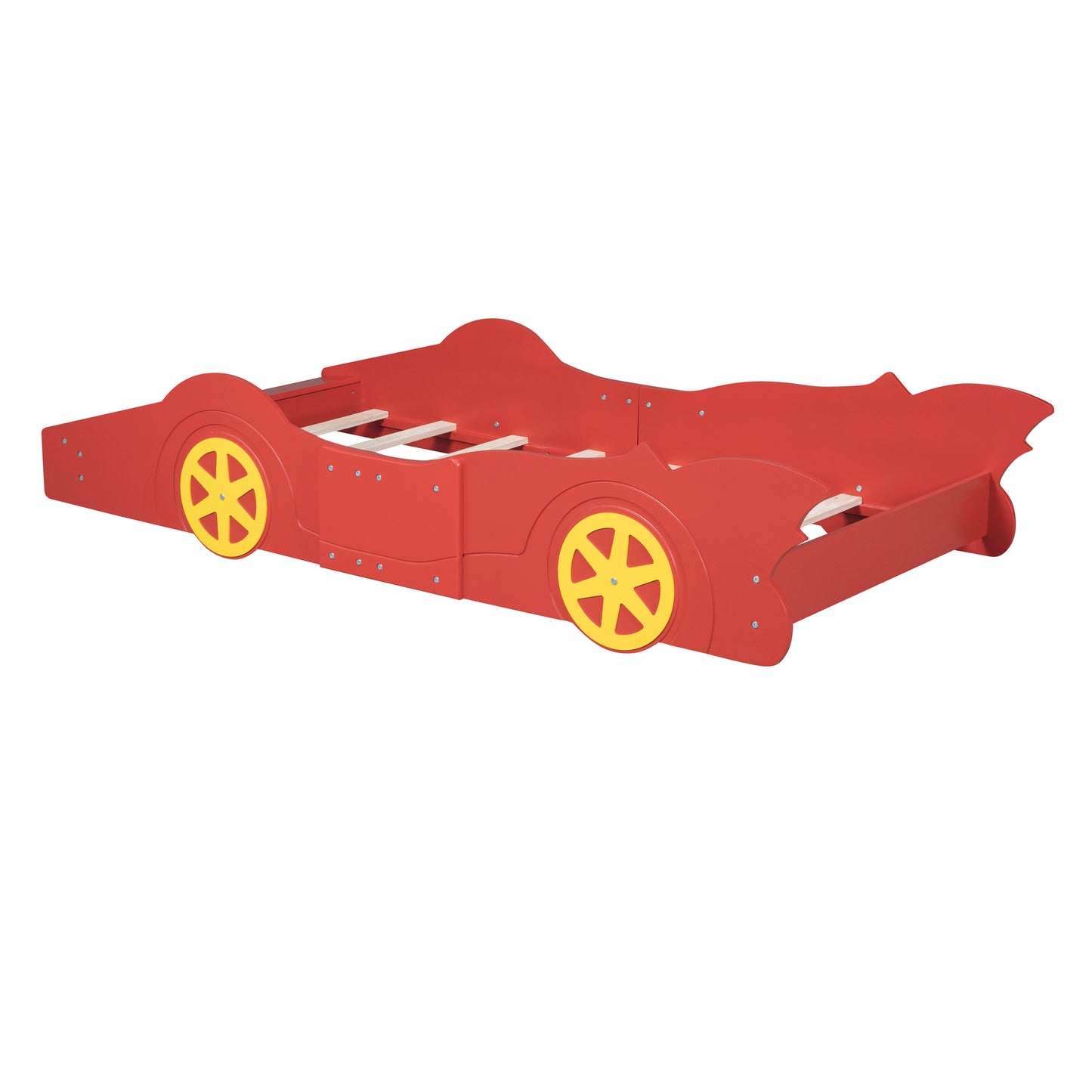 Twin Size Race Car-Shaped Platform Bed with Wheels,Red