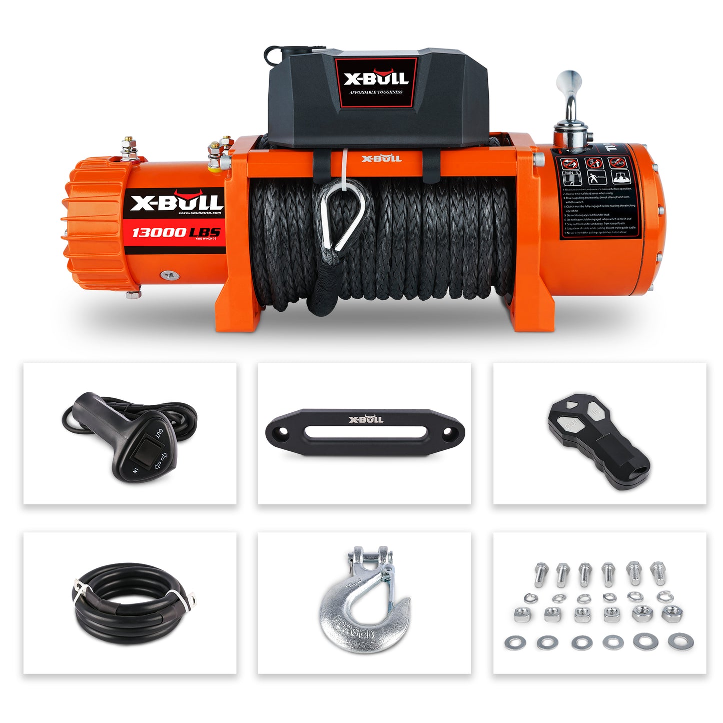 X-BULL 12V Electric Winch with 13000 LBS Capacity and Synthetic Rope - Upgraded Version