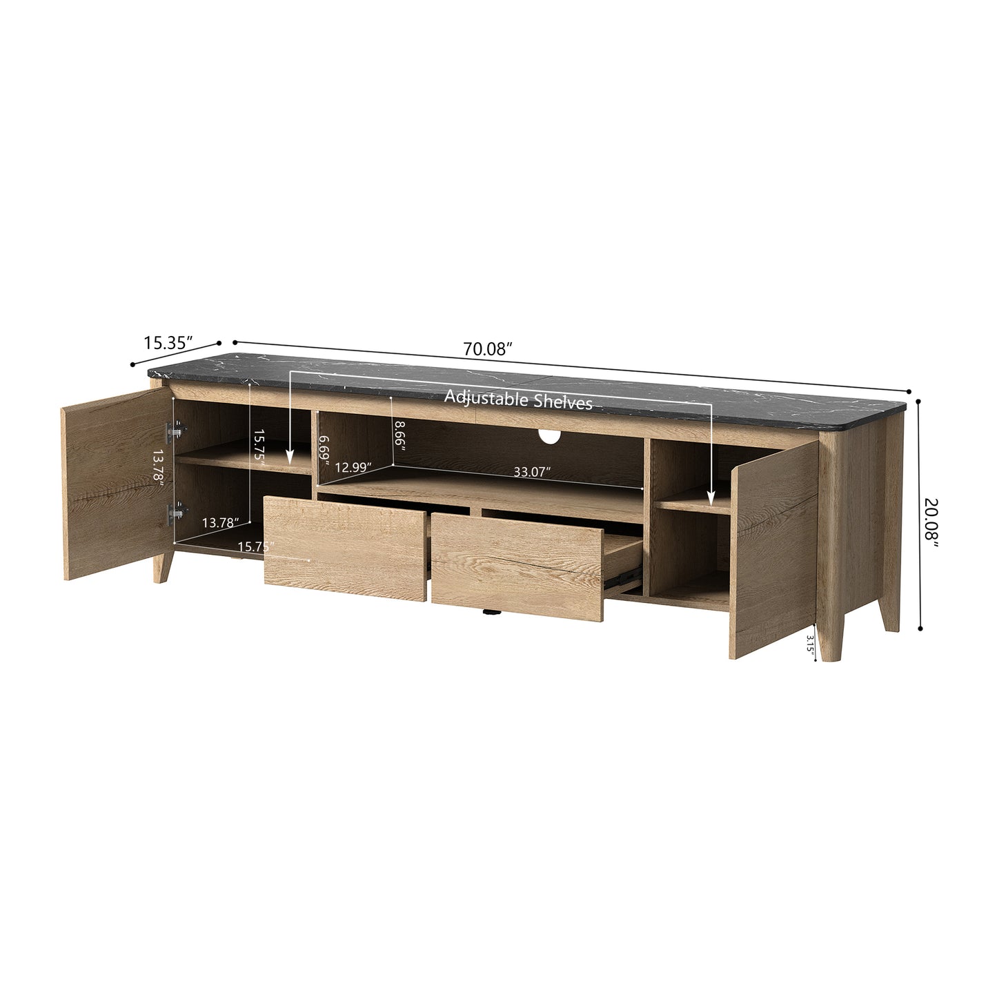 Sleek 70 TV Stand with LED Lights and Storage for 80 TVs