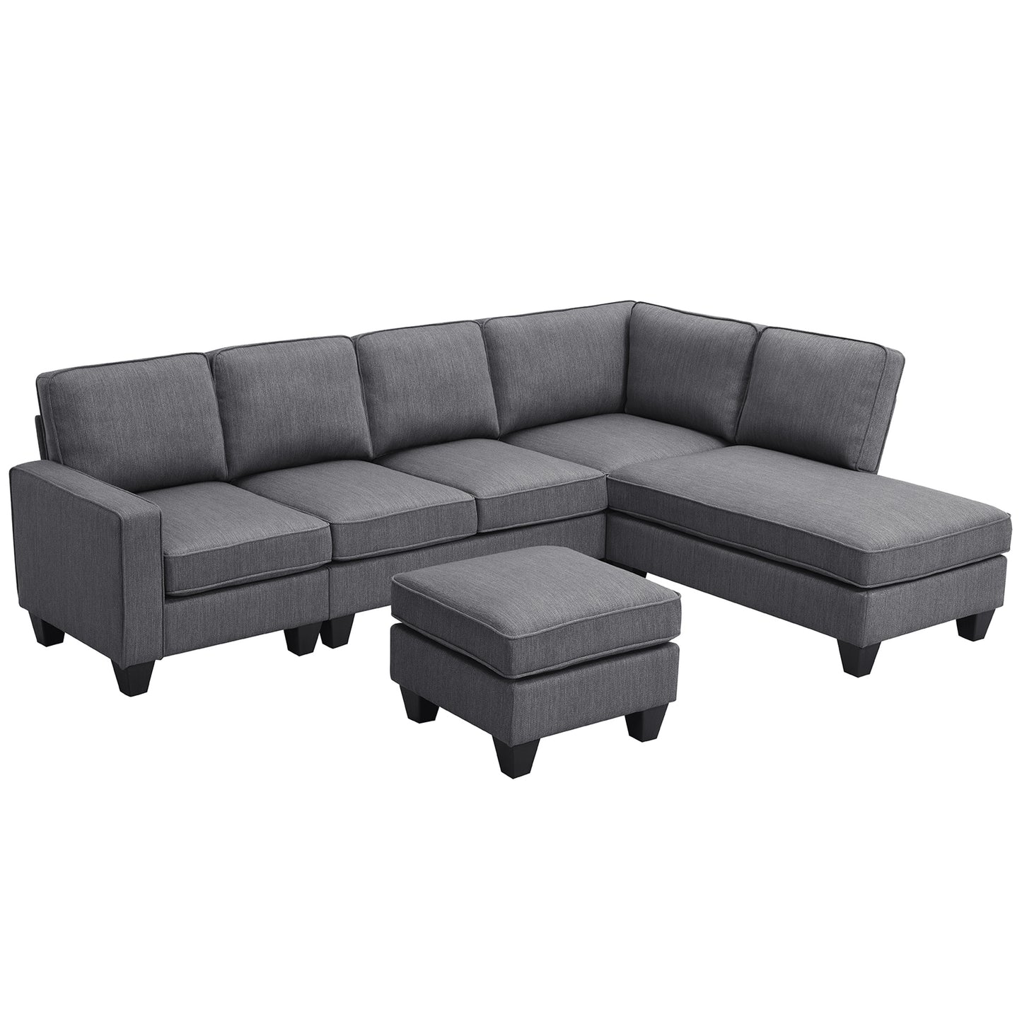 Modern L-shaped Sectional Sofa with Chaise Lounge and Convertible Ottoman