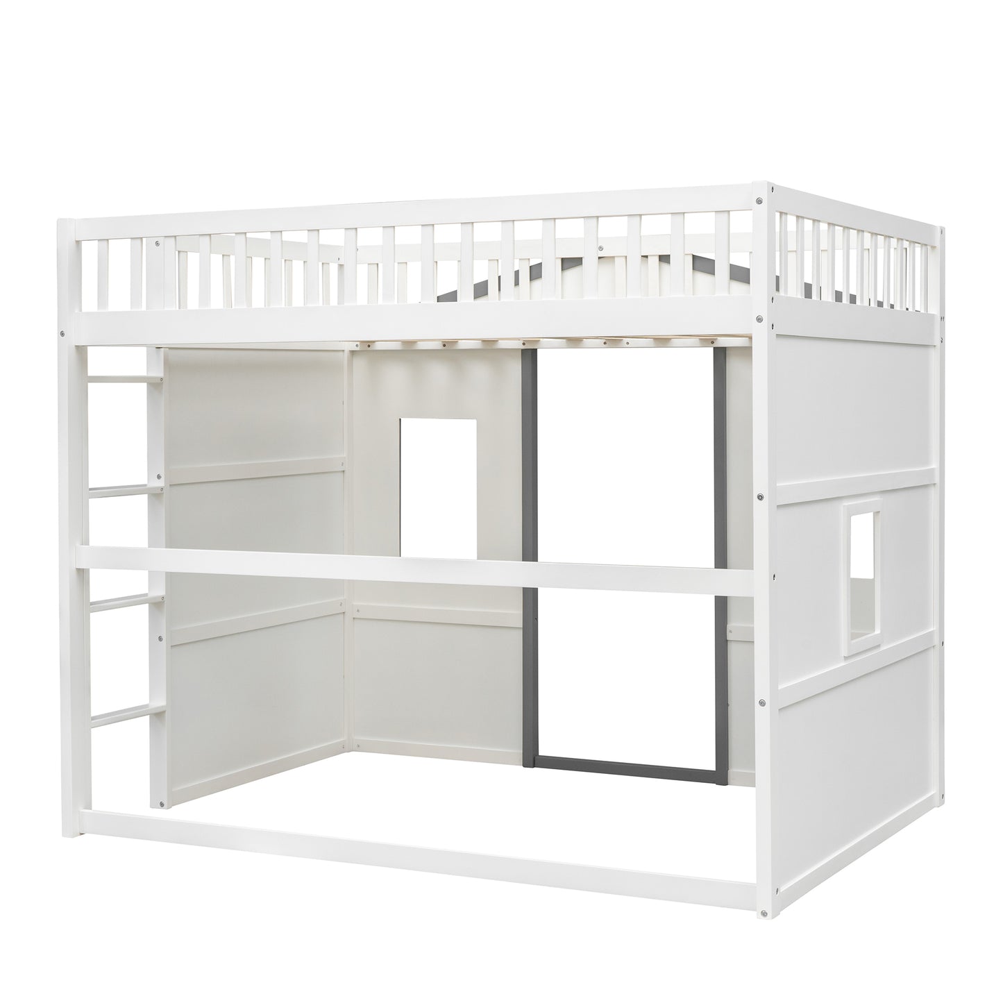 Full Size House Loft Bed With Ladder-White+Gray Frame