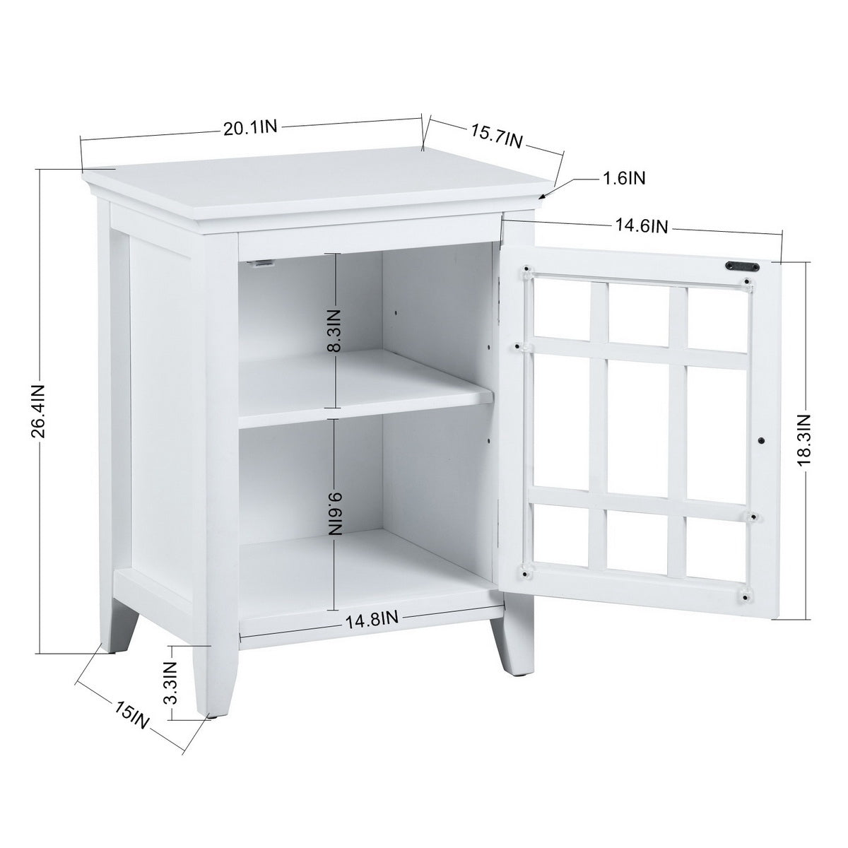 Bedroom Small Bedside Table/Night Stand with Open door Storage Compartments, white