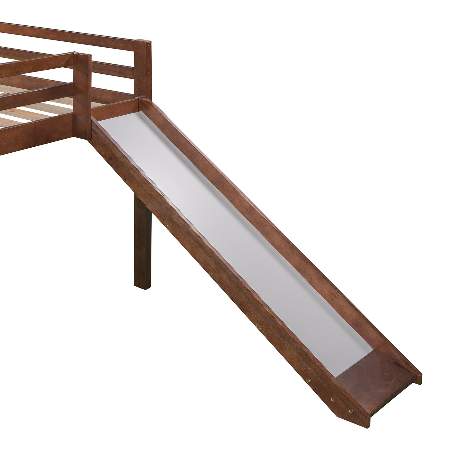 Full size Loft Bed Wood Bed with Slide, Stair and Chalkboard,Walnut