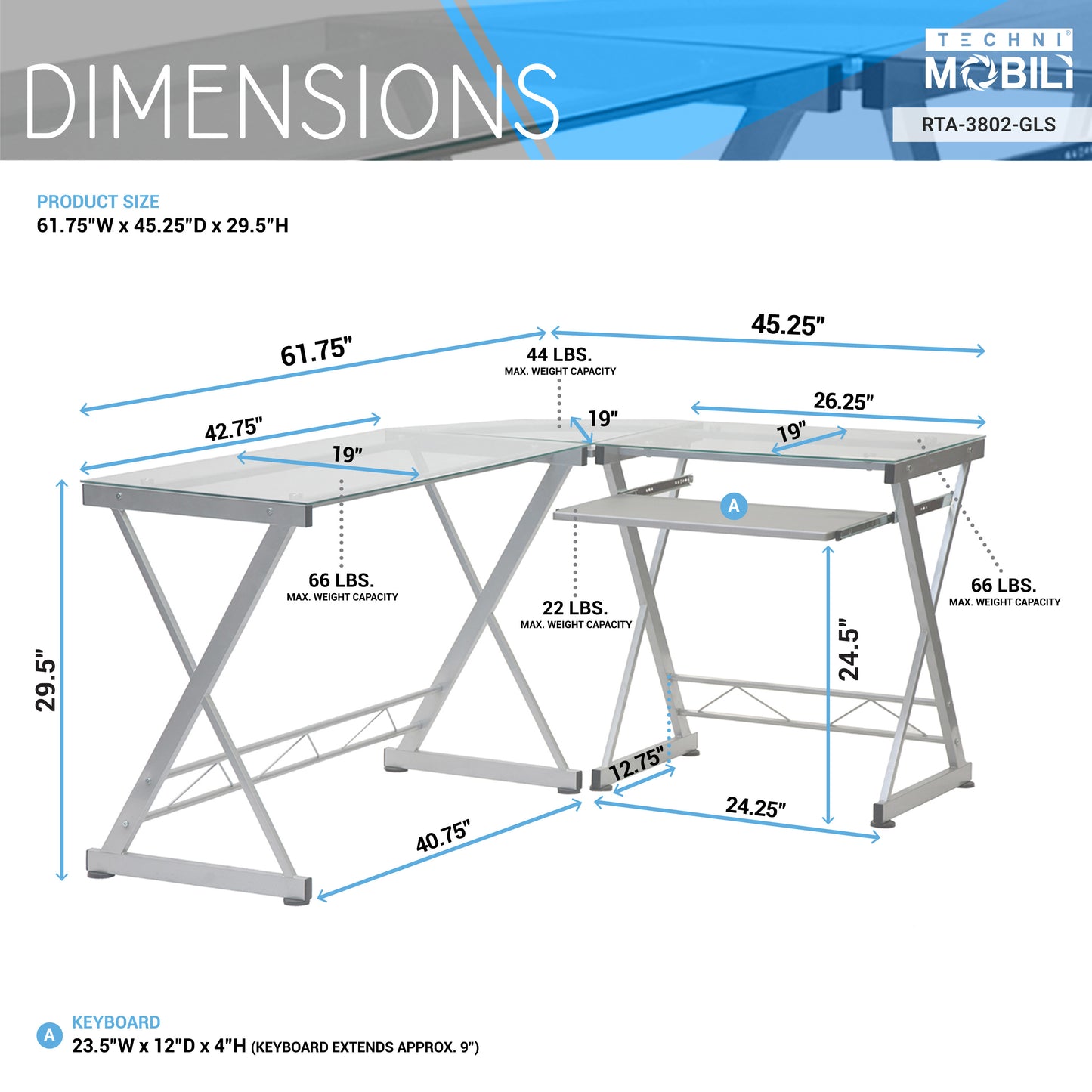 Stylish L-Shaped Tempered Glass Computer Desk with Keyboard Tray, Clear