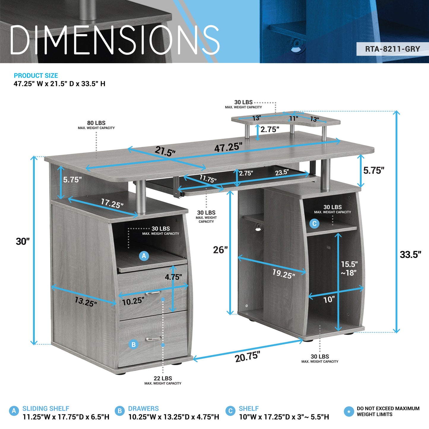 Grey Computer Workstation Desk With Storage Solution