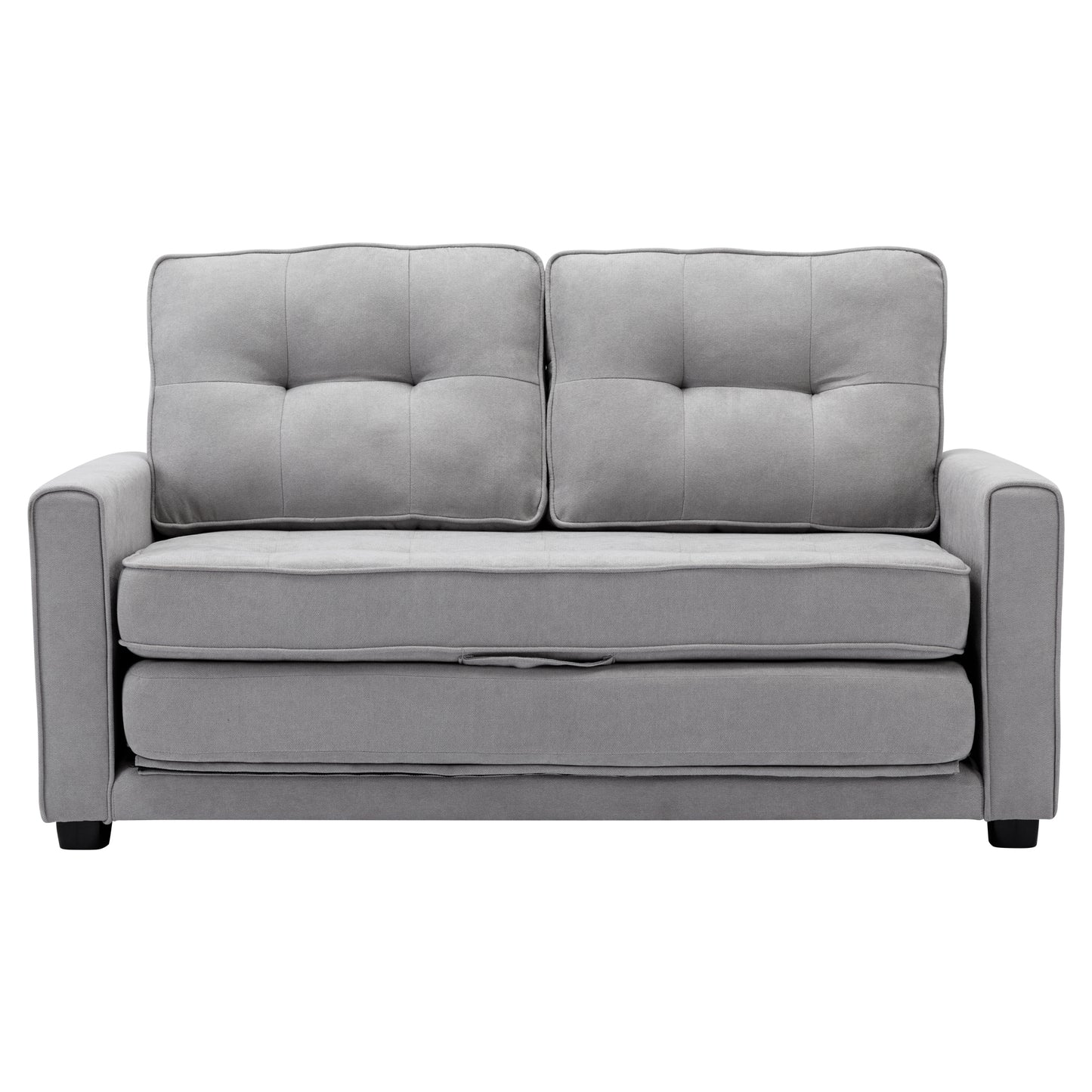 Multifunctional Grey Loveseat Sofa with Pull-Out Bed and Storage Pockets - Modern Upholstered Couch for Living Room and Office