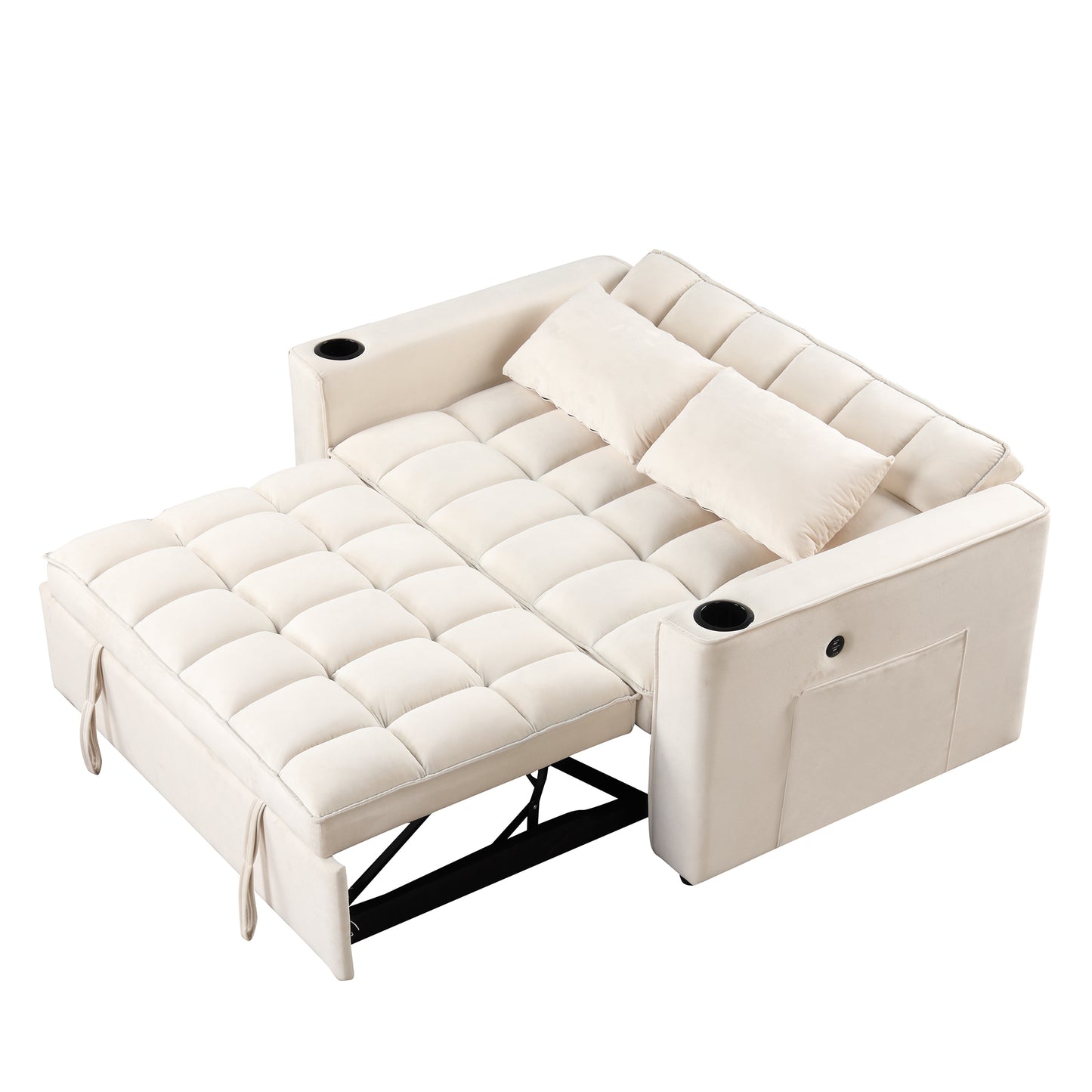 55.3 Multi-functional Sofa Bed with Cup Holder and USB Port for Living Room in Milky White