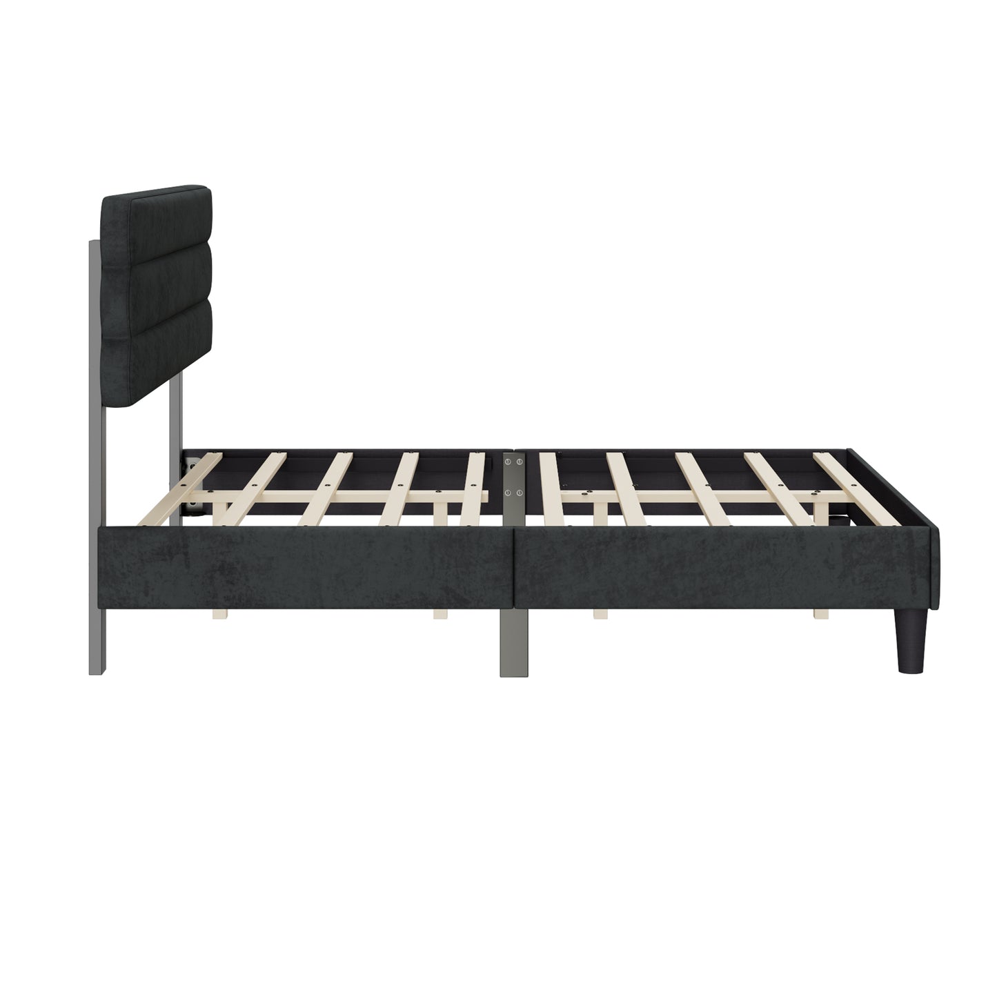 Full Bed Frame with Headboard,Sturdy Platform Bed with Wooden Slats Support,No Box Spring,Mattress Foundation,Easy Assembly  DARK GREY