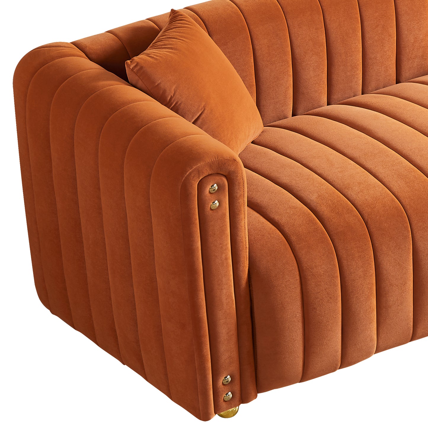 Comfortable 79.92 Orange Velvet Sofa with Vertical Channel Tufting