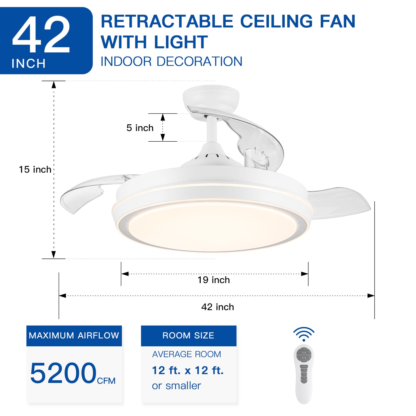 42-inch Ceiling Fan with White Frame and Remote Control