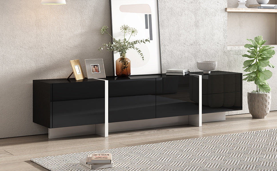 Contemporary High Gloss Black and White TV Stand with Ample Storage for TVs Up To 80