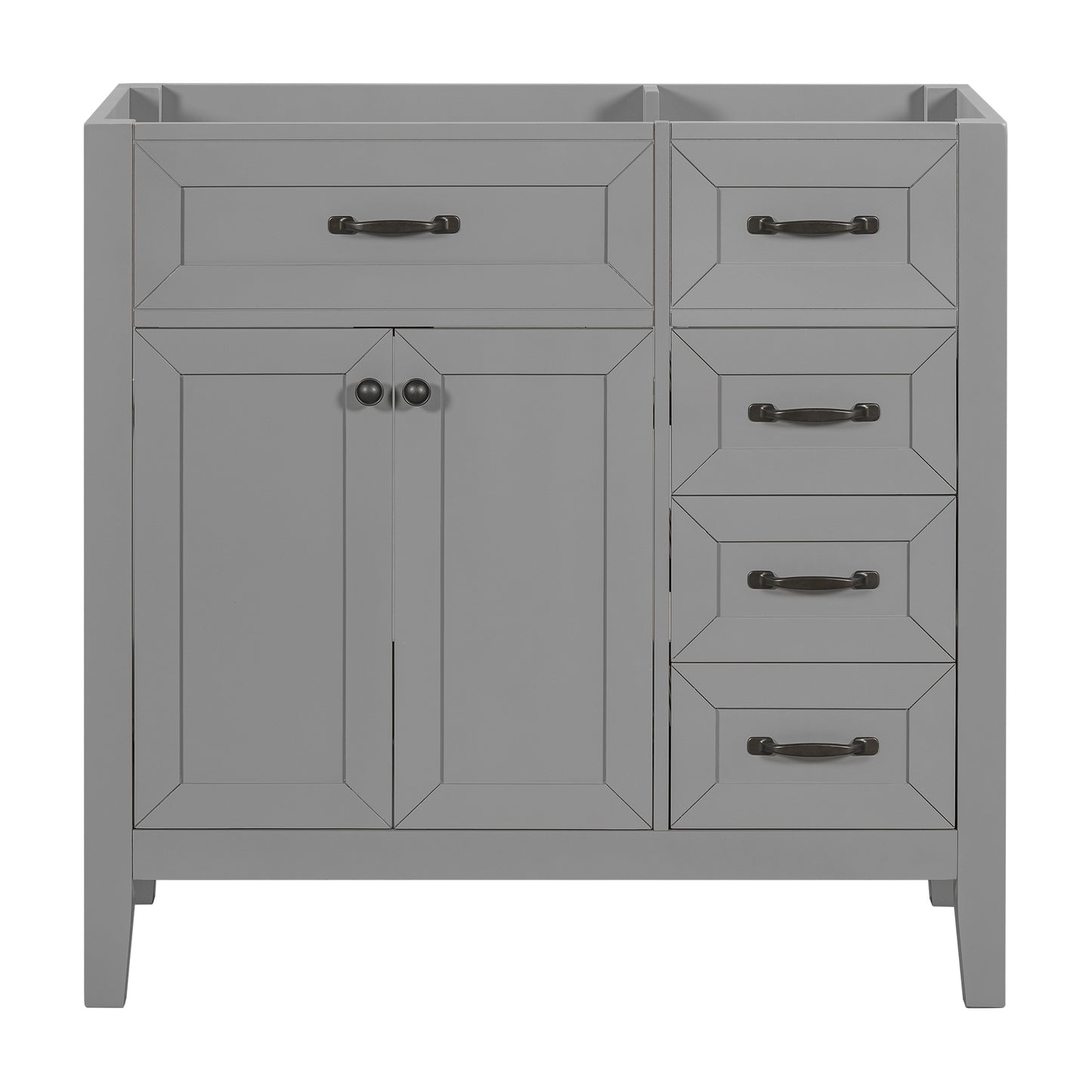 36" Bathroom Vanity without Sink, Cabinet Base Only, Bathroom Cabinet with Drawers, Solid Frame and MDF Board, Grey