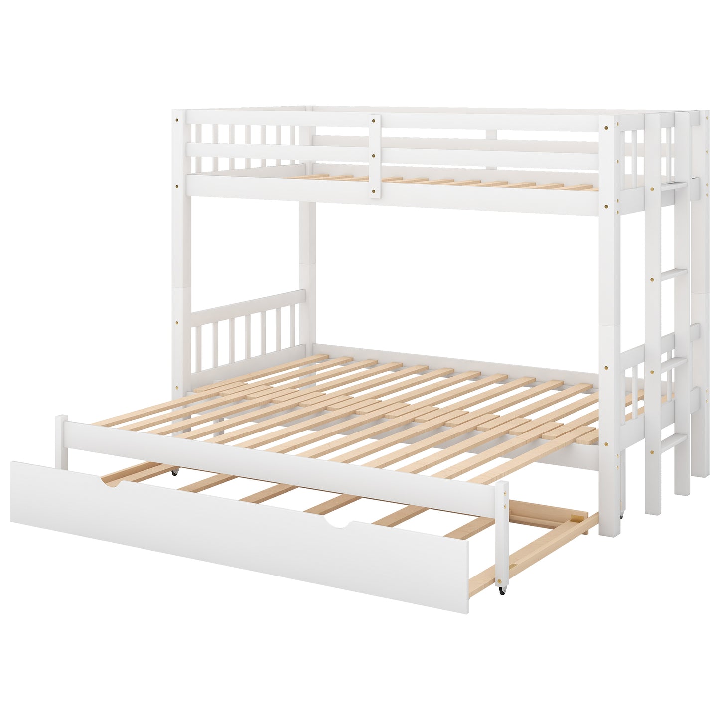 White Pull-out Bunk Bed with Trundle for Twin Over - Versatile Space-Saving Sleeping Solution